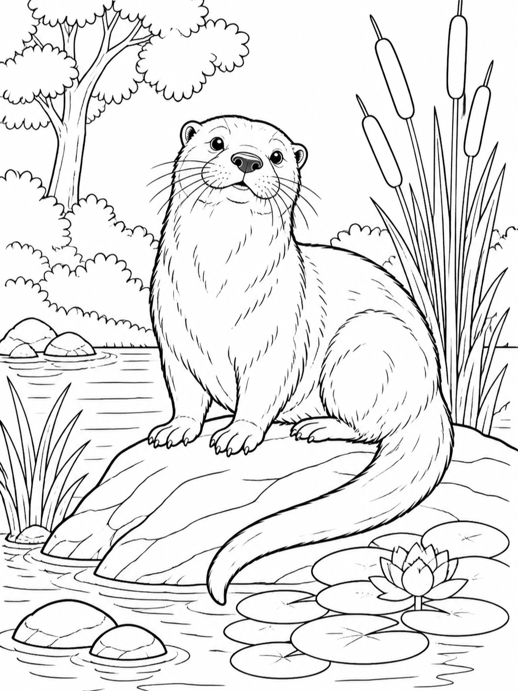 Otter On A Rock — animal coloring pages