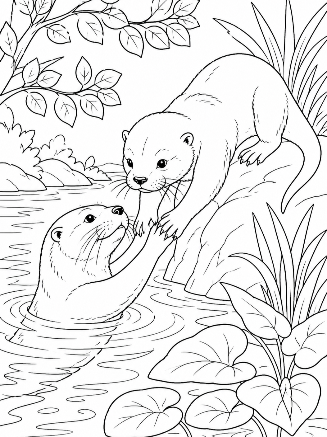 Otters Playing In Water — animal coloring pages
