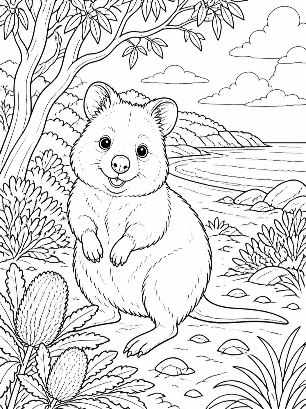 Curious Quokka By Cactus — animal coloring pages