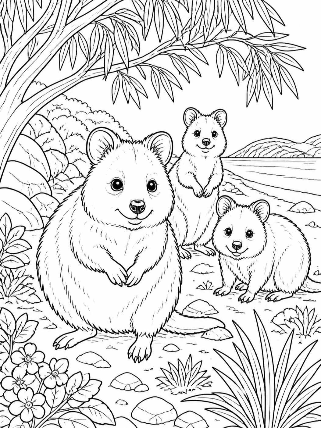 Quokka Family — animal coloring pages