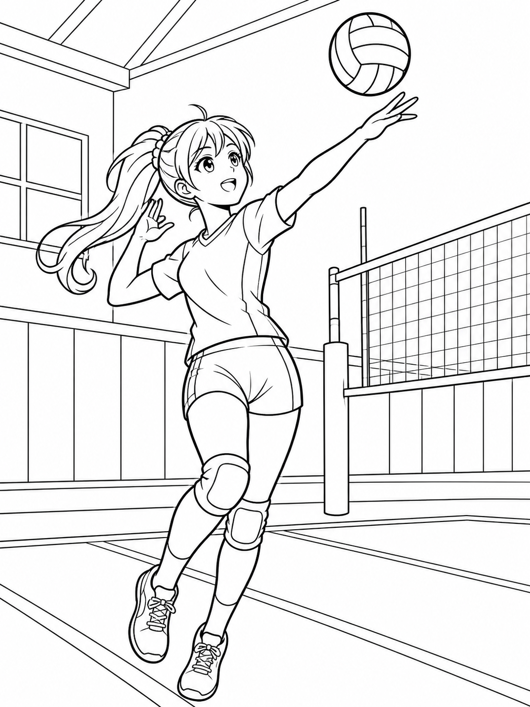 Girl Playing Volleyball — anime coloring pages