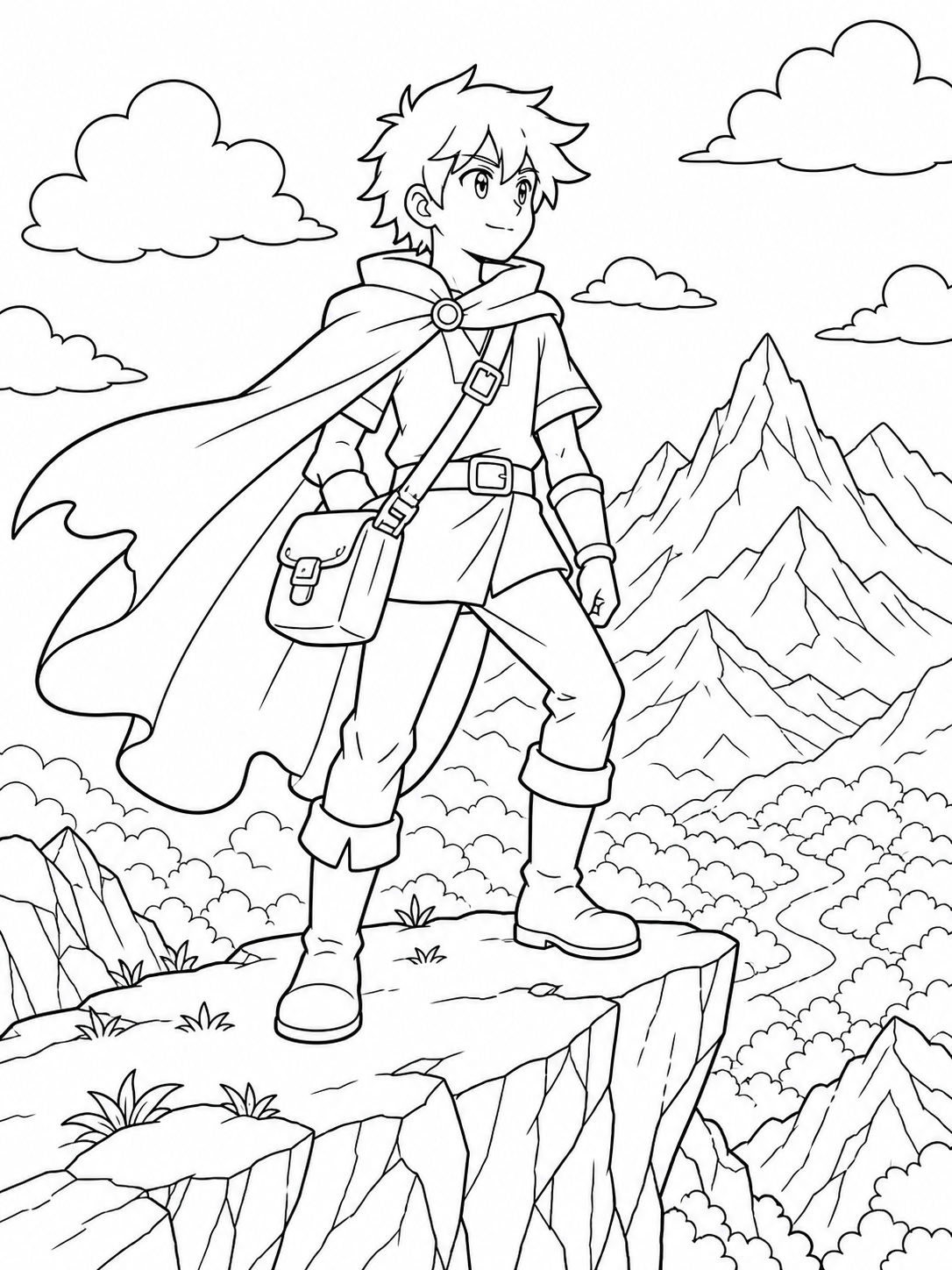 Traveler On A Cliff — anime coloring pages