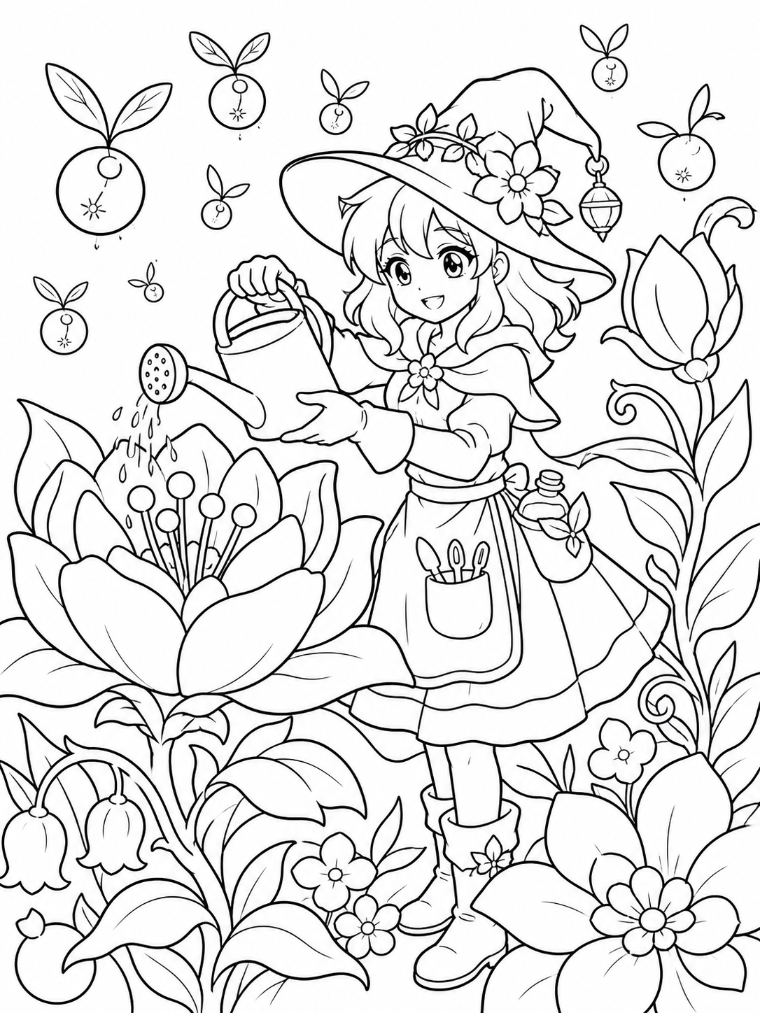 Little Witch Gardening — anime coloring pages