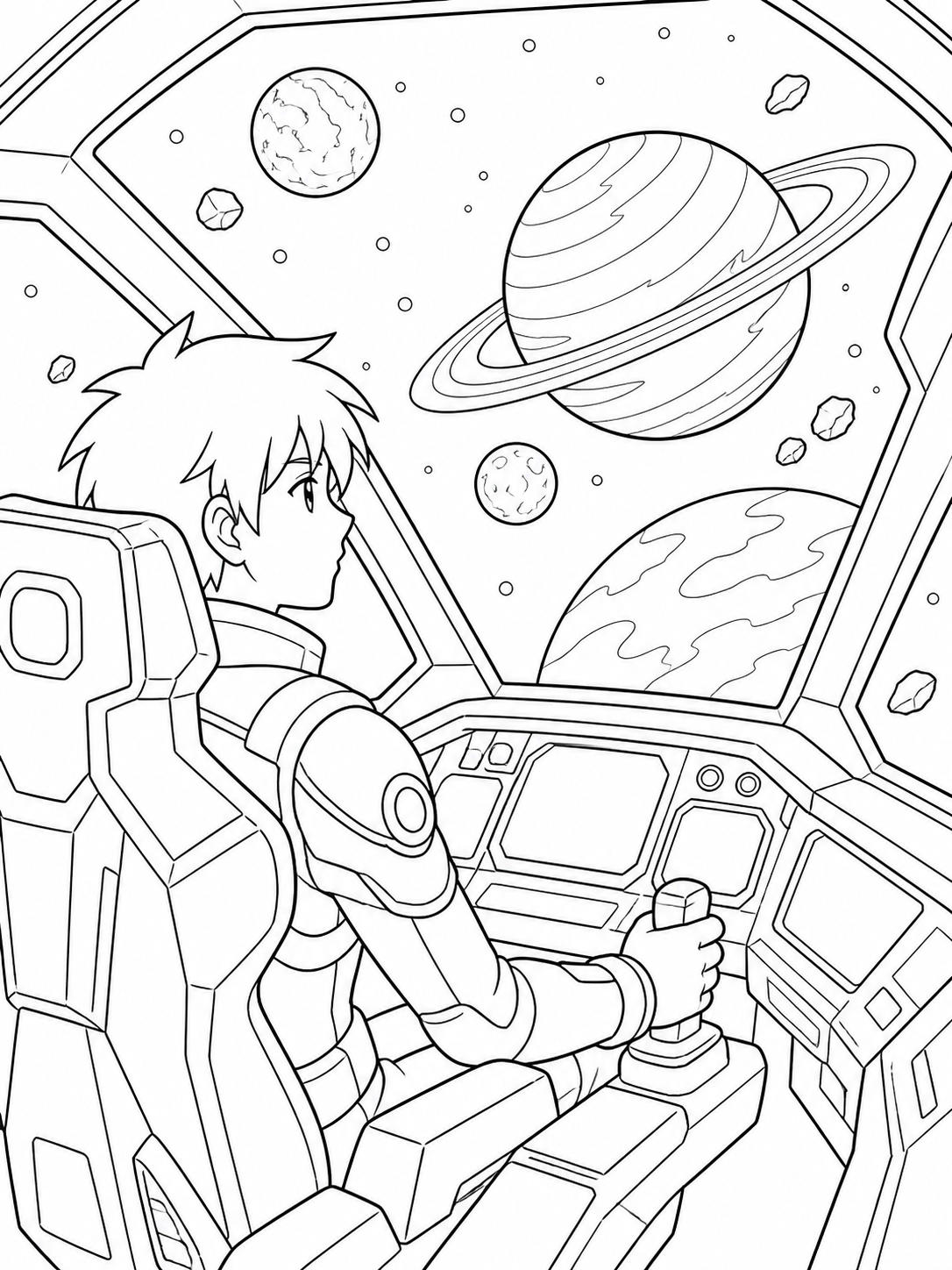 Spaceship Cockpit Pilot — anime coloring pages