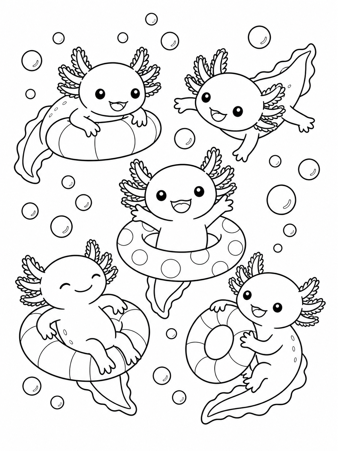 Axolotls With Pool Floats — axolotl coloring page