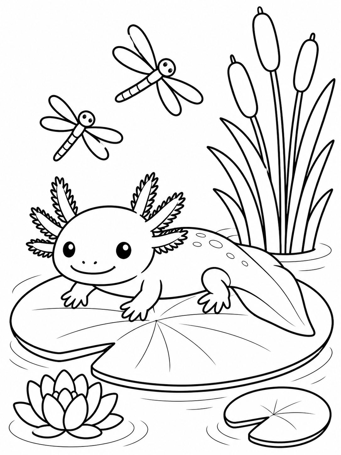 Axolotl On Lily Pad — axolotl coloring page
