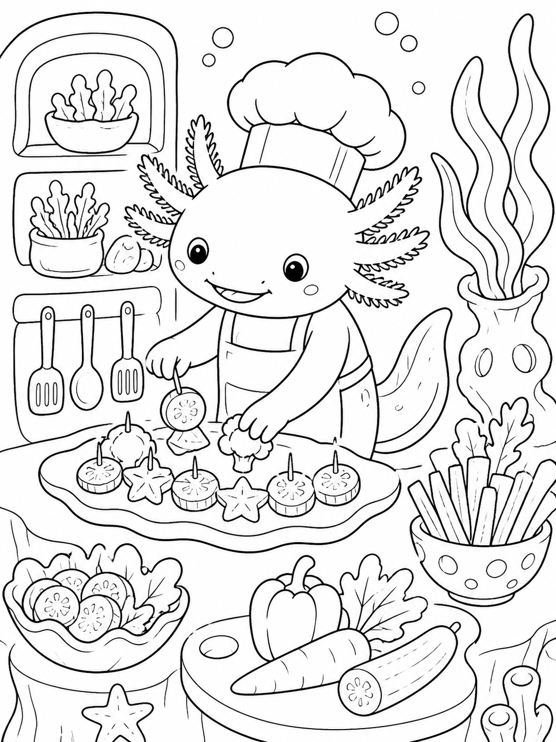 Axolotl Chef Cooking — axolotl coloring page