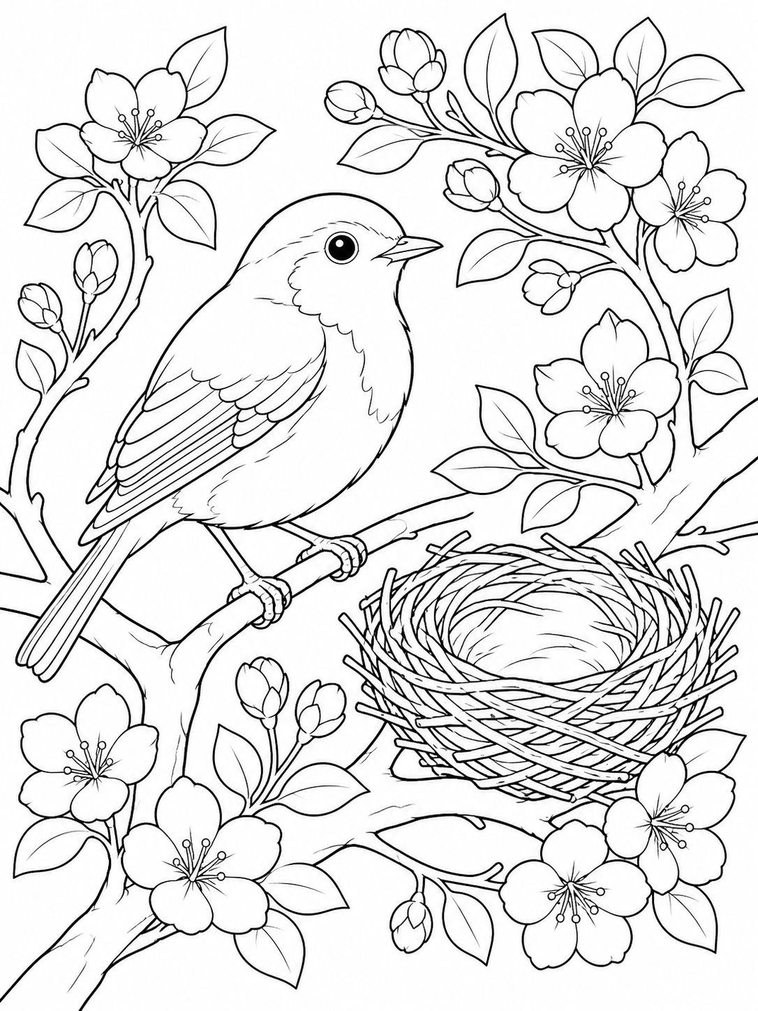 Bird Beside Its Nest — bird coloring pages