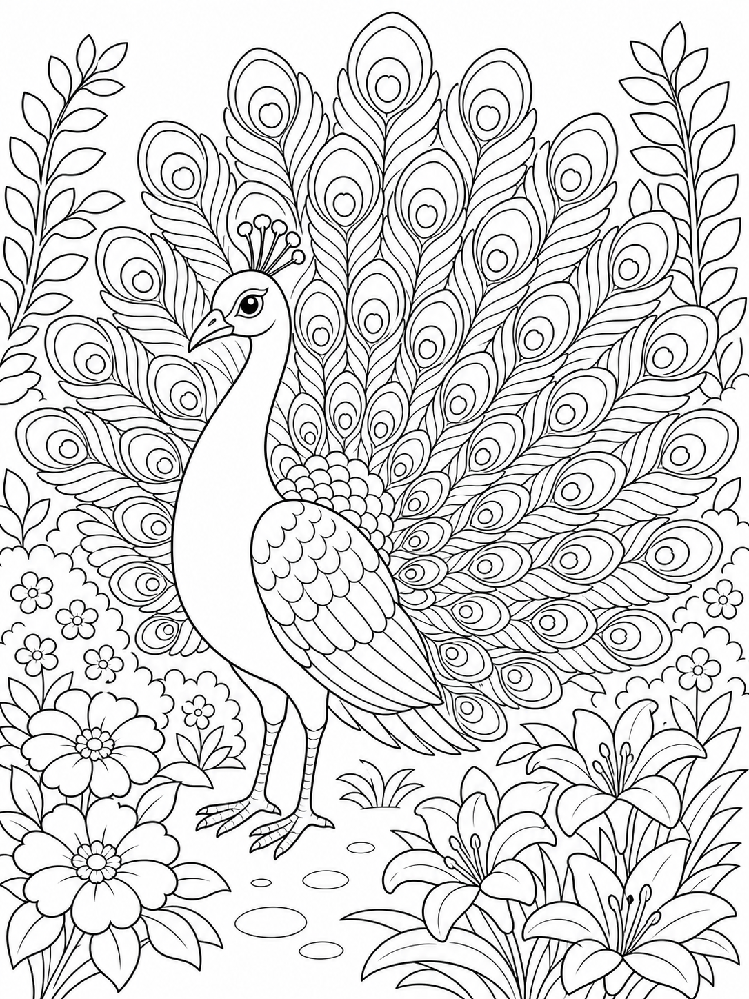 Peacock With Open Feathers — bird coloring pages