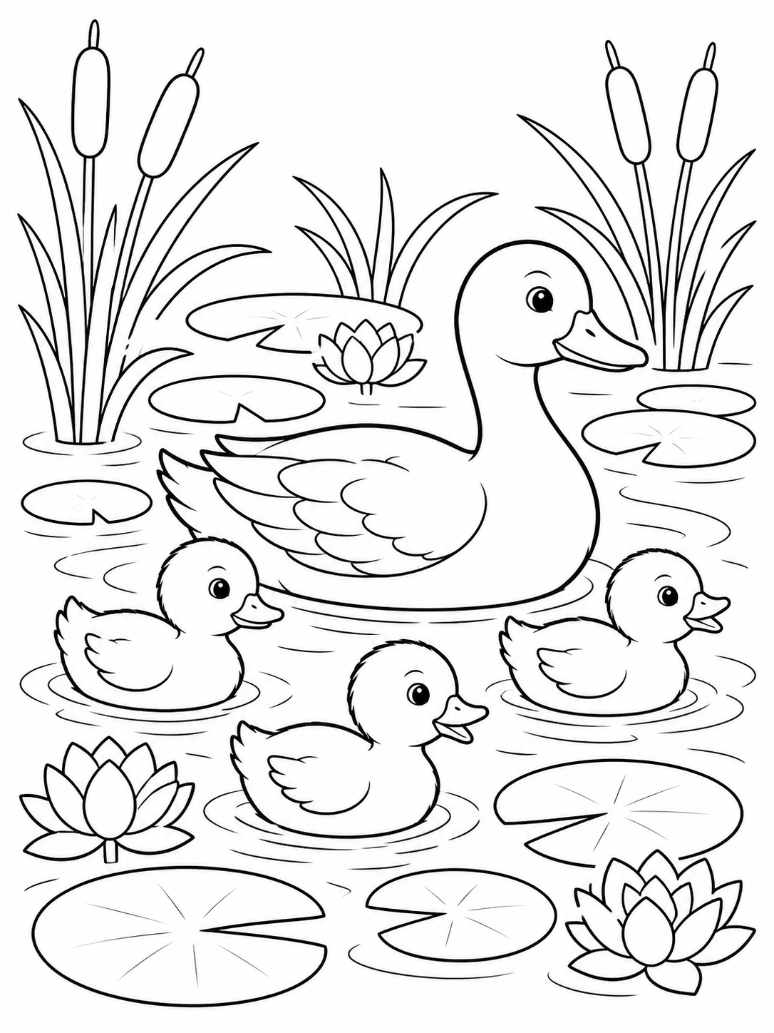 Duck With Ducklings — bird coloring pages