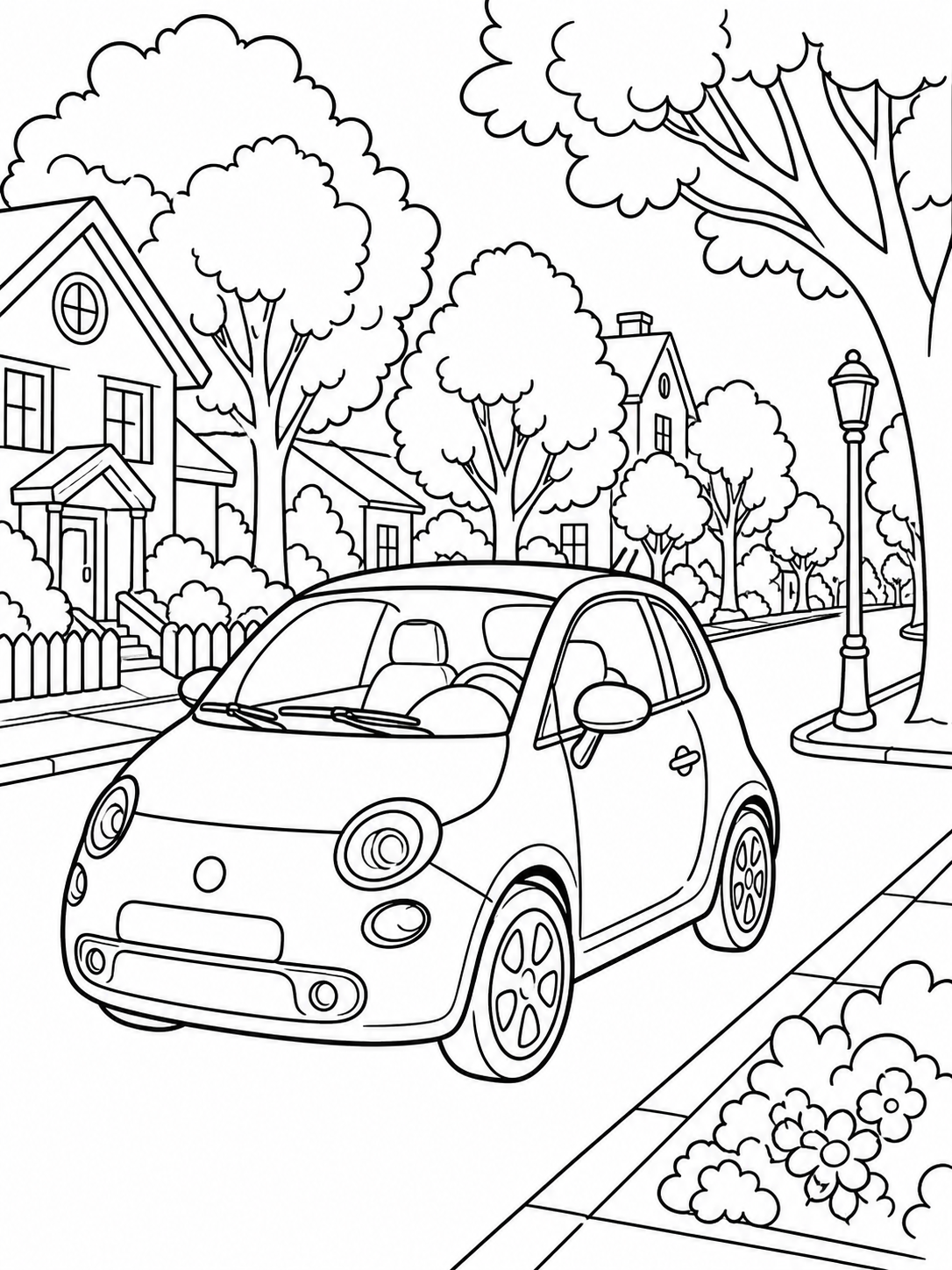 Compact Car On Street — car coloring pages