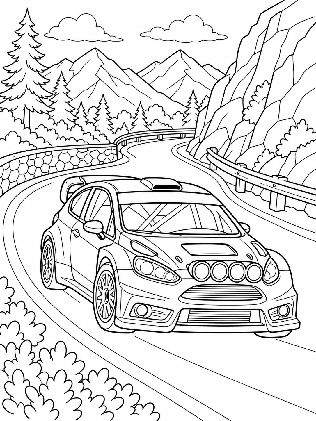Rally Car Mountain Road — car coloring pages