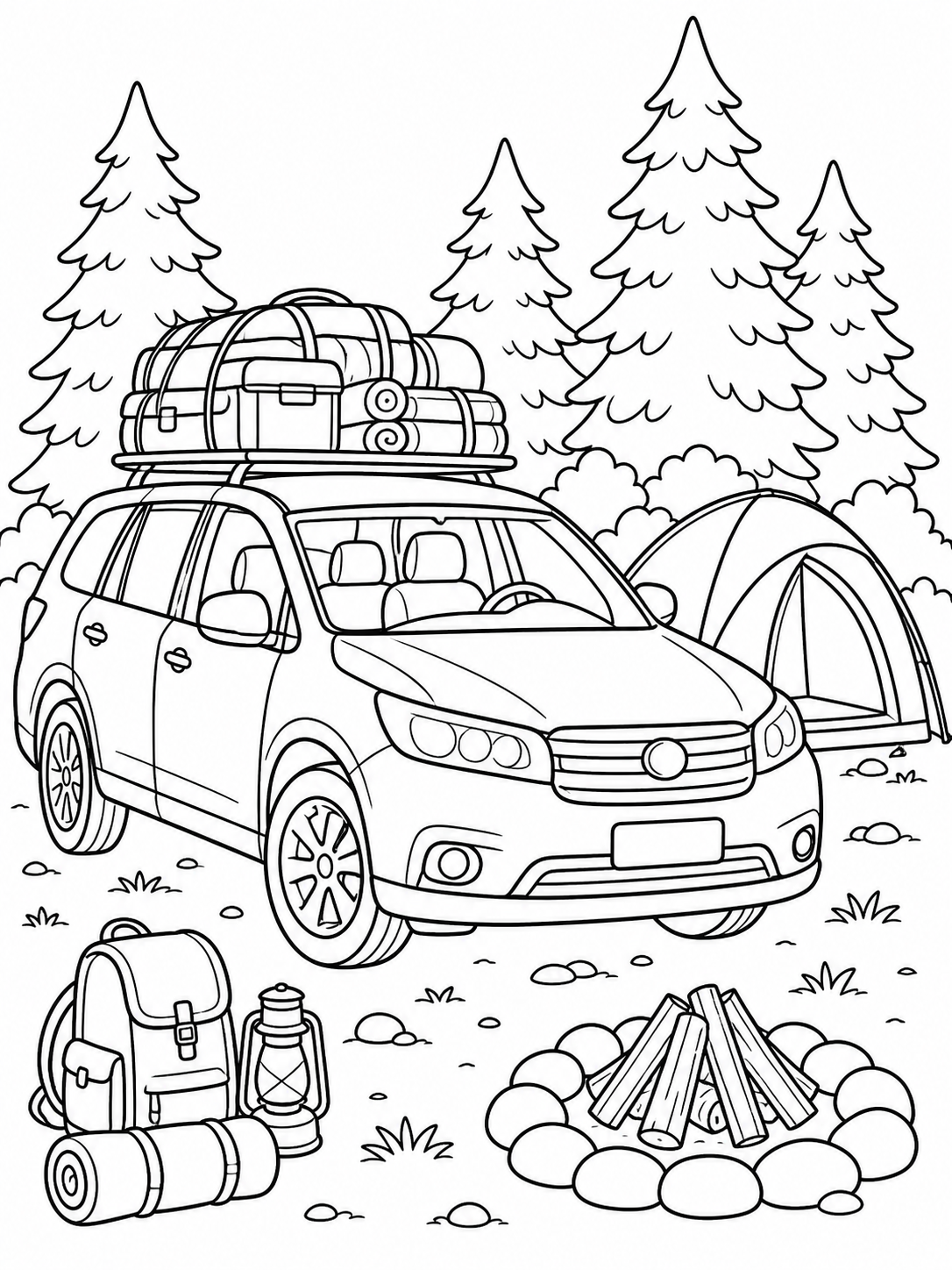 SUV Packed For Camping — car coloring pages