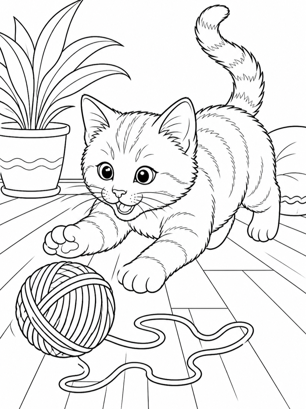 Kitten Playing With Yarn — cat coloring pages