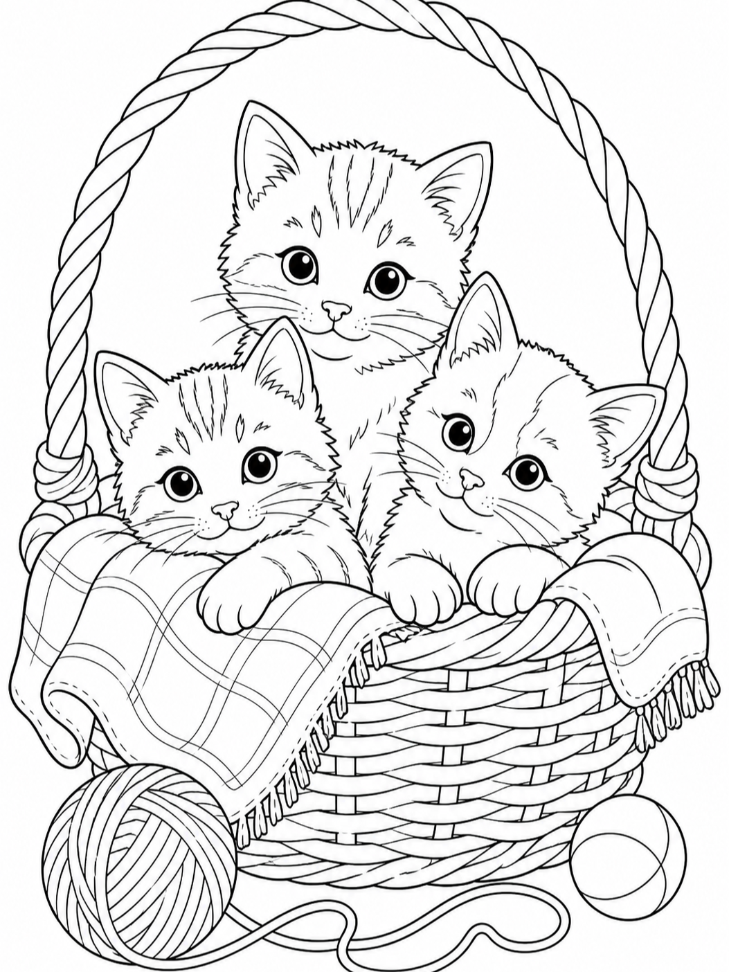 Kittens In A Basket — cat coloring pages