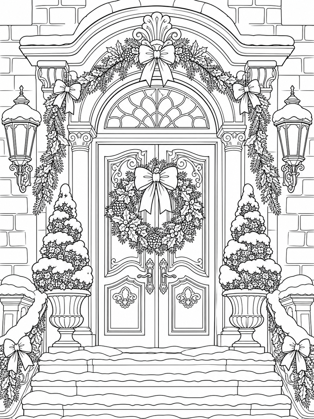 Decorated Christmas Doorway — christmas coloring pages for adults