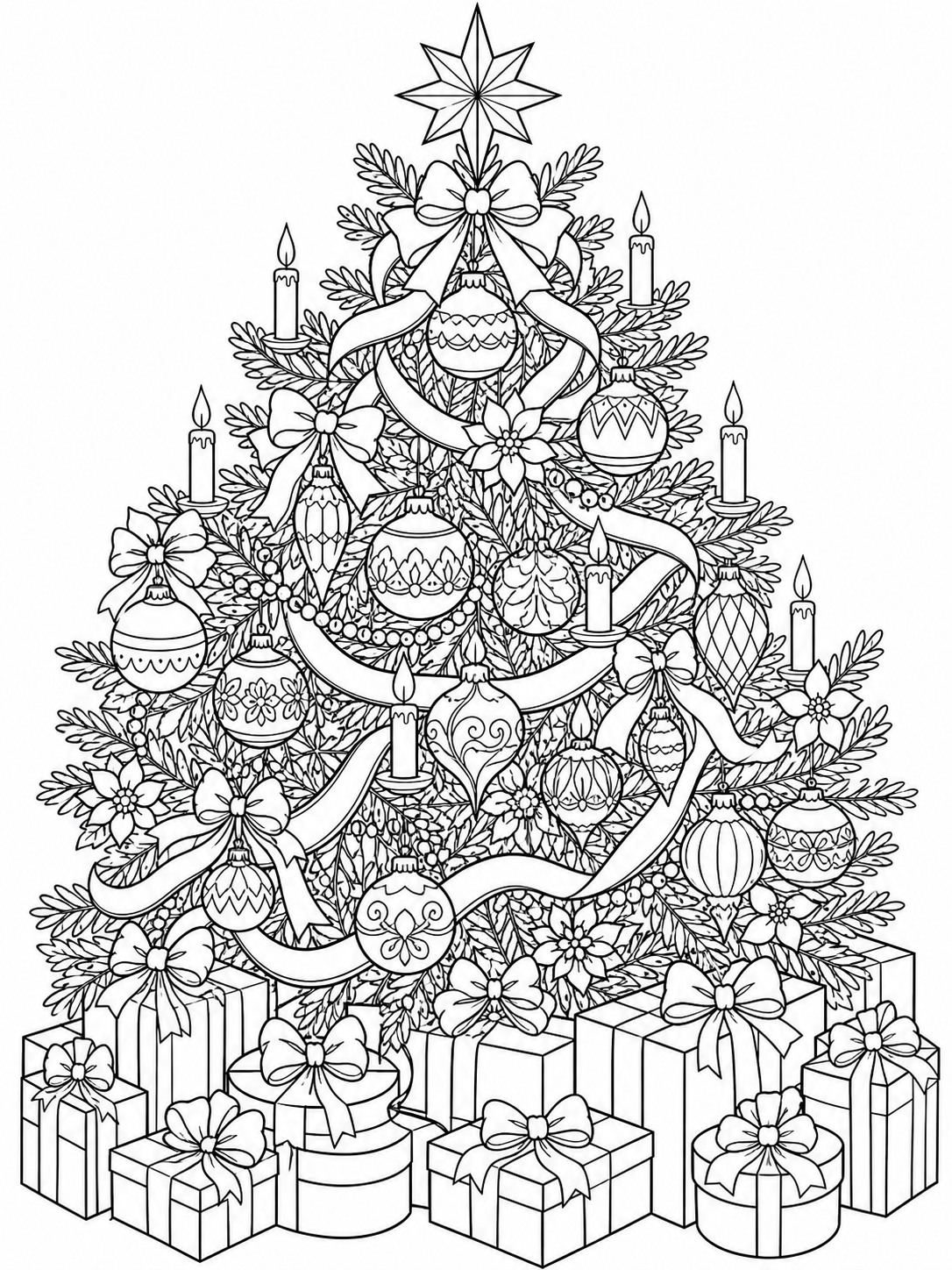 Christmas Tree With Gifts — christmas coloring pages for adults