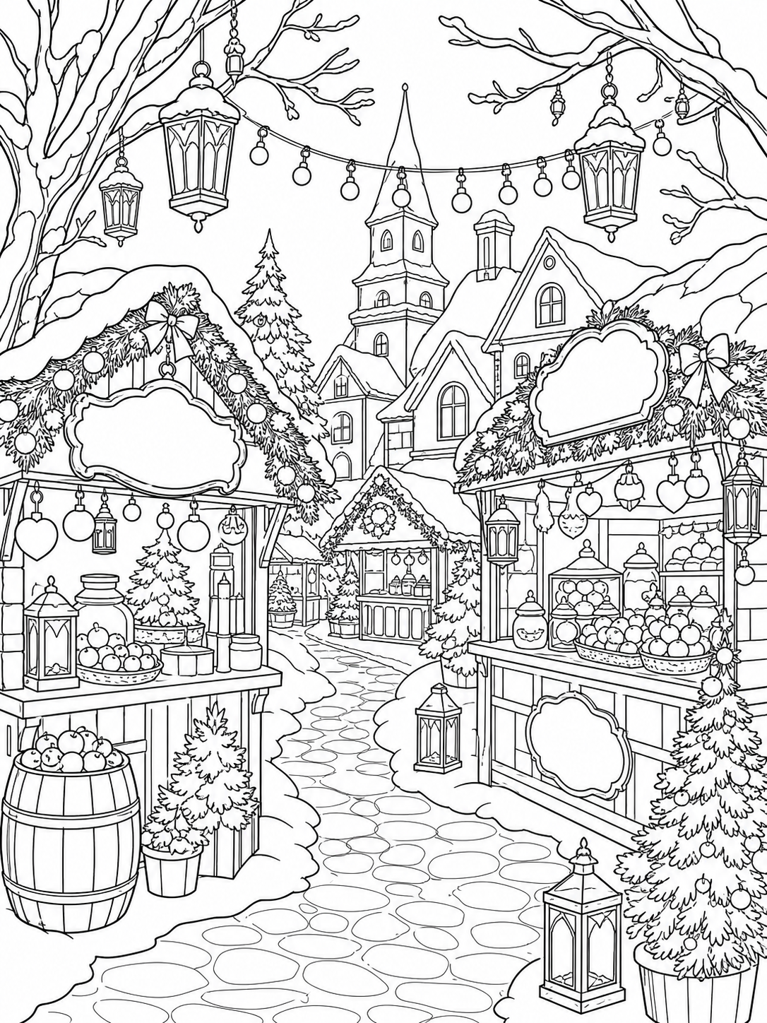 Snowy Christmas Village — christmas coloring pages for adults