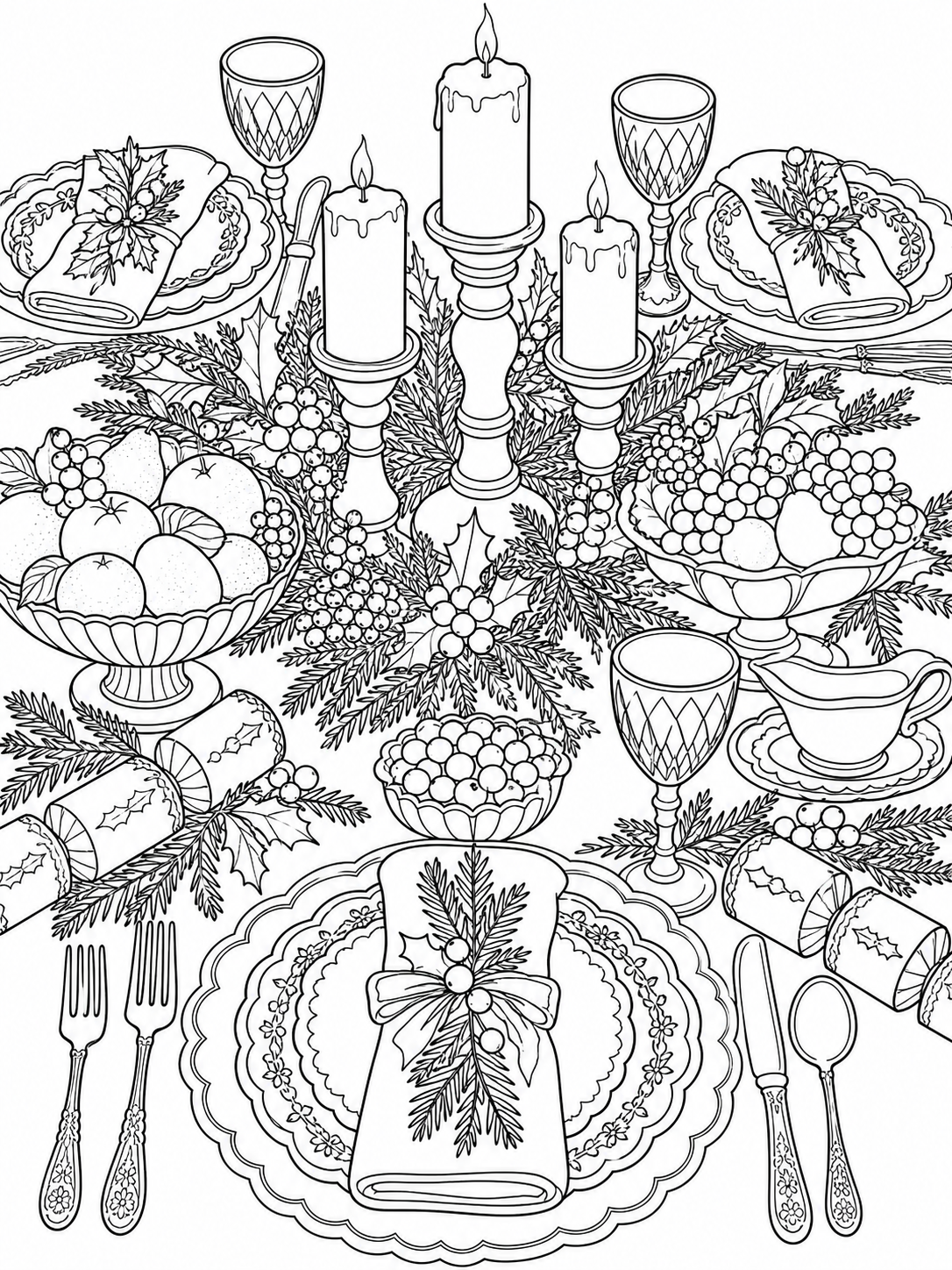 Festive Holiday Table Setting — christmas coloring pages for adults
