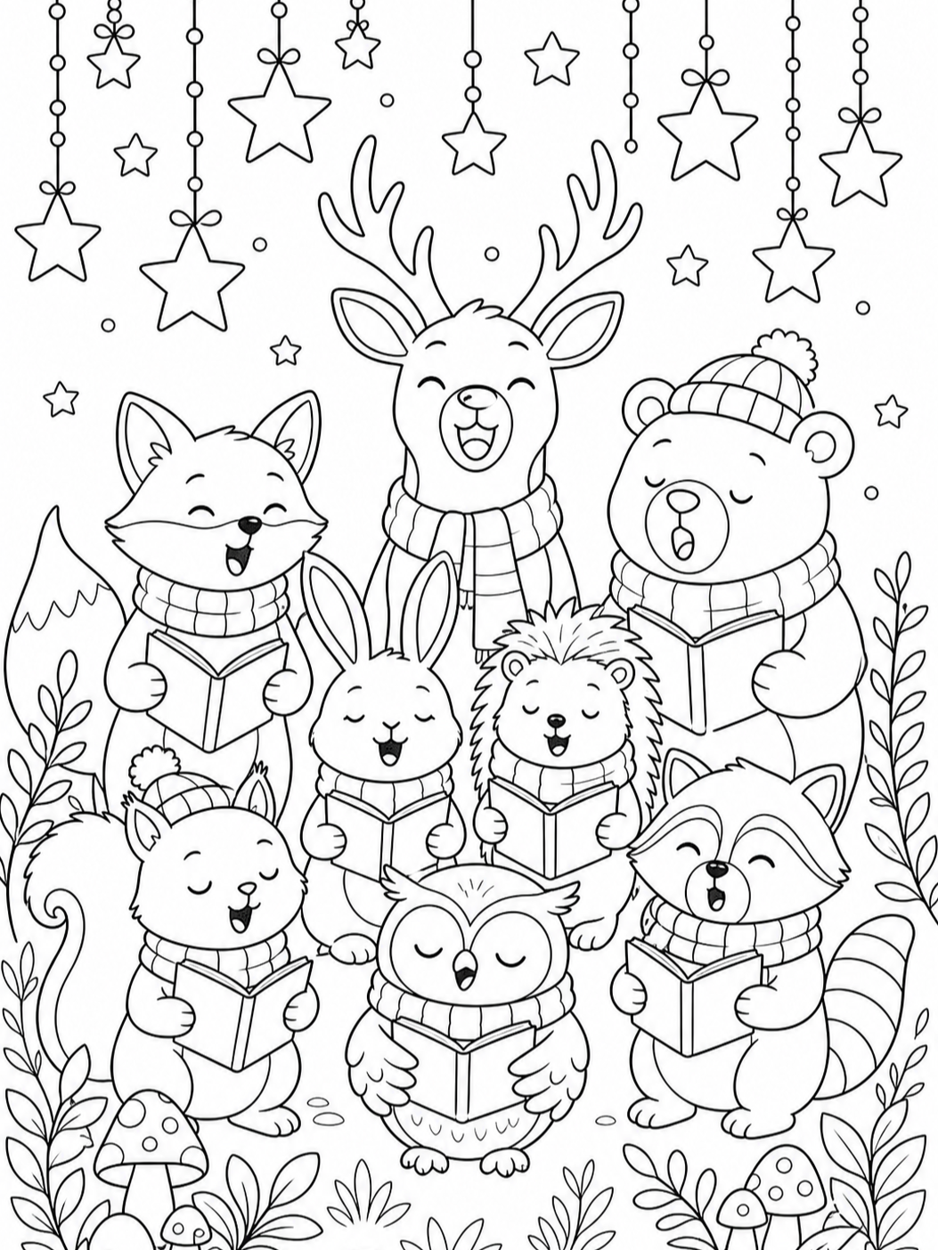 Caroling Forest Animals — christmas coloring pages