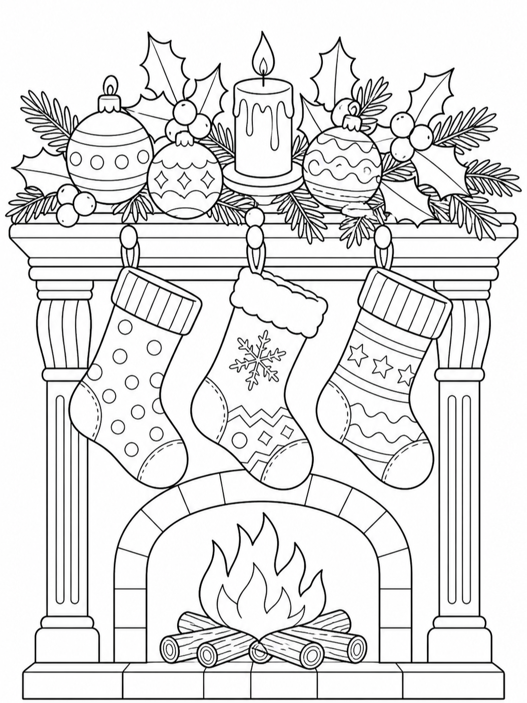 Stockings On The Mantel — christmas coloring pages