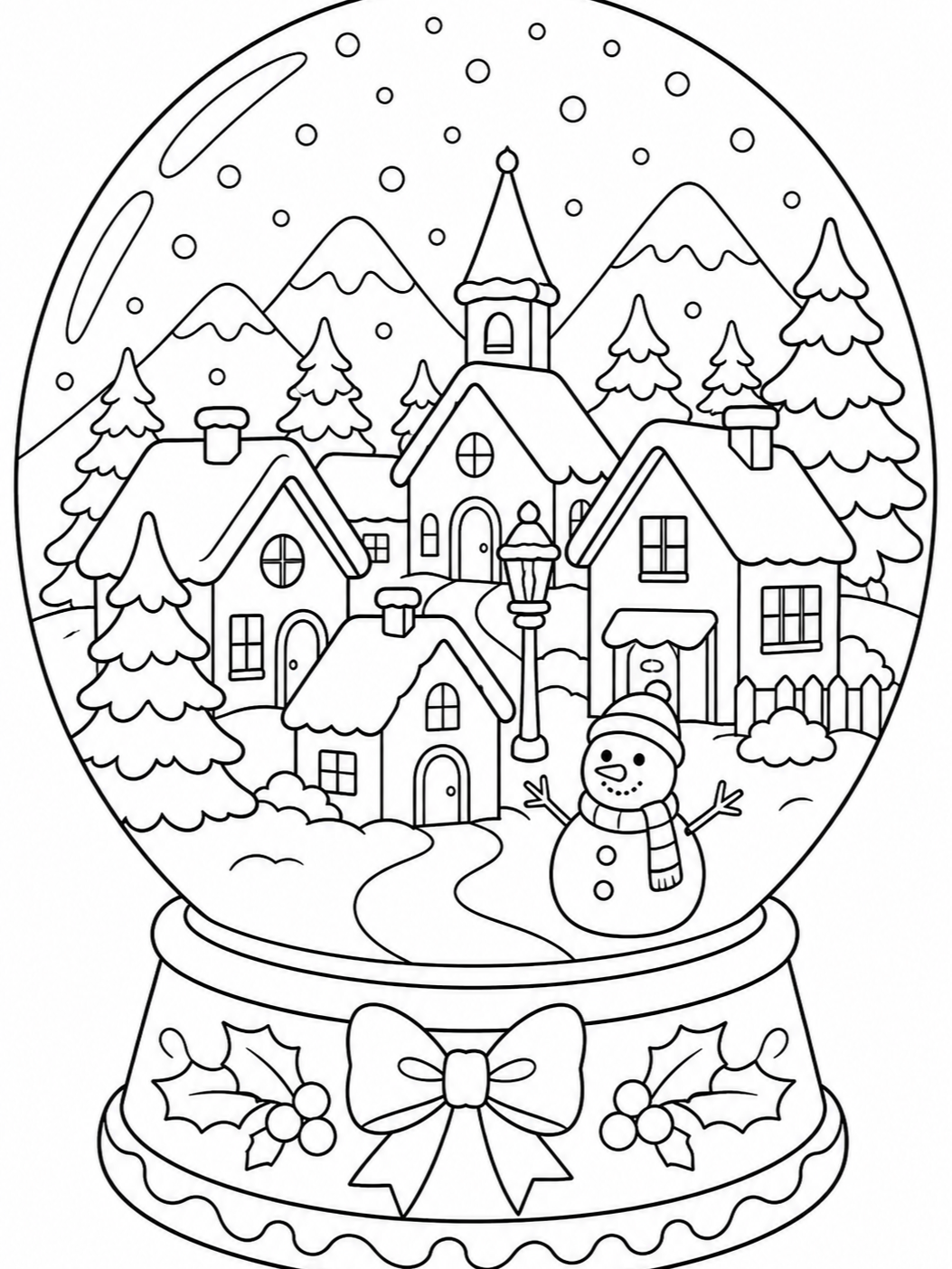 Snow Globe Village — christmas coloring pages