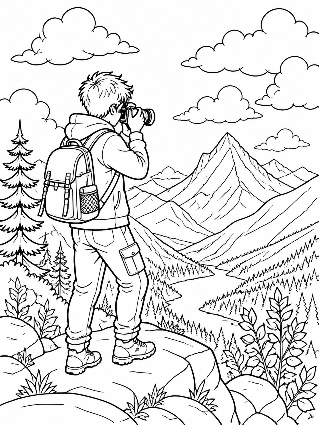 Photographer In The Mountains — coloring pages for teens