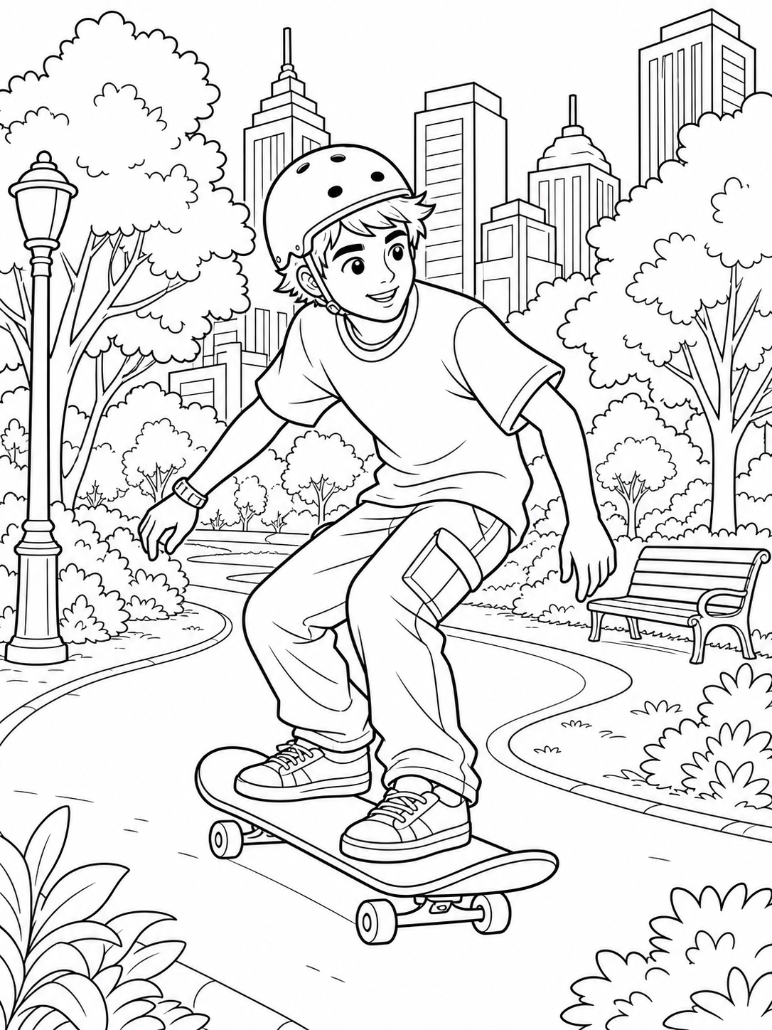 Skateboarding In The Park — coloring pages for teens