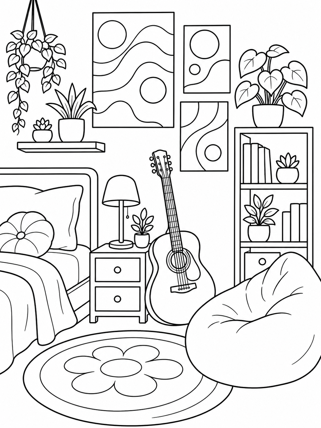 Cozy Bedroom Corner — coloring pages for teens