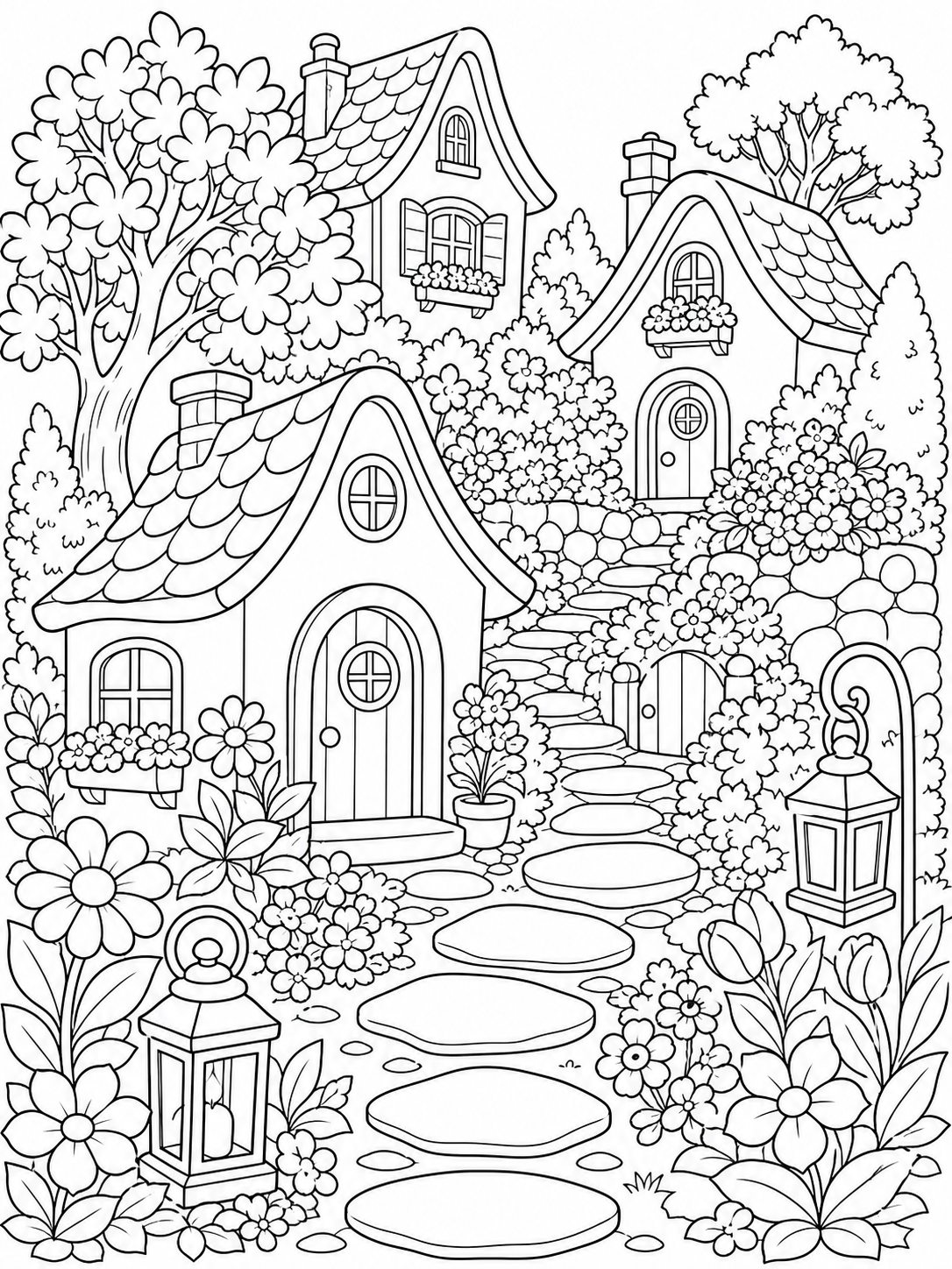 Cottage Garden Path — cute coloring pages for adults