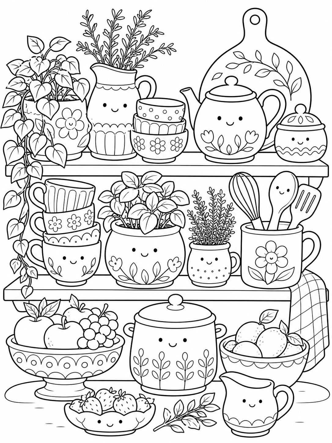 Kitchen Shelf Kitchenware — cute coloring pages for adults