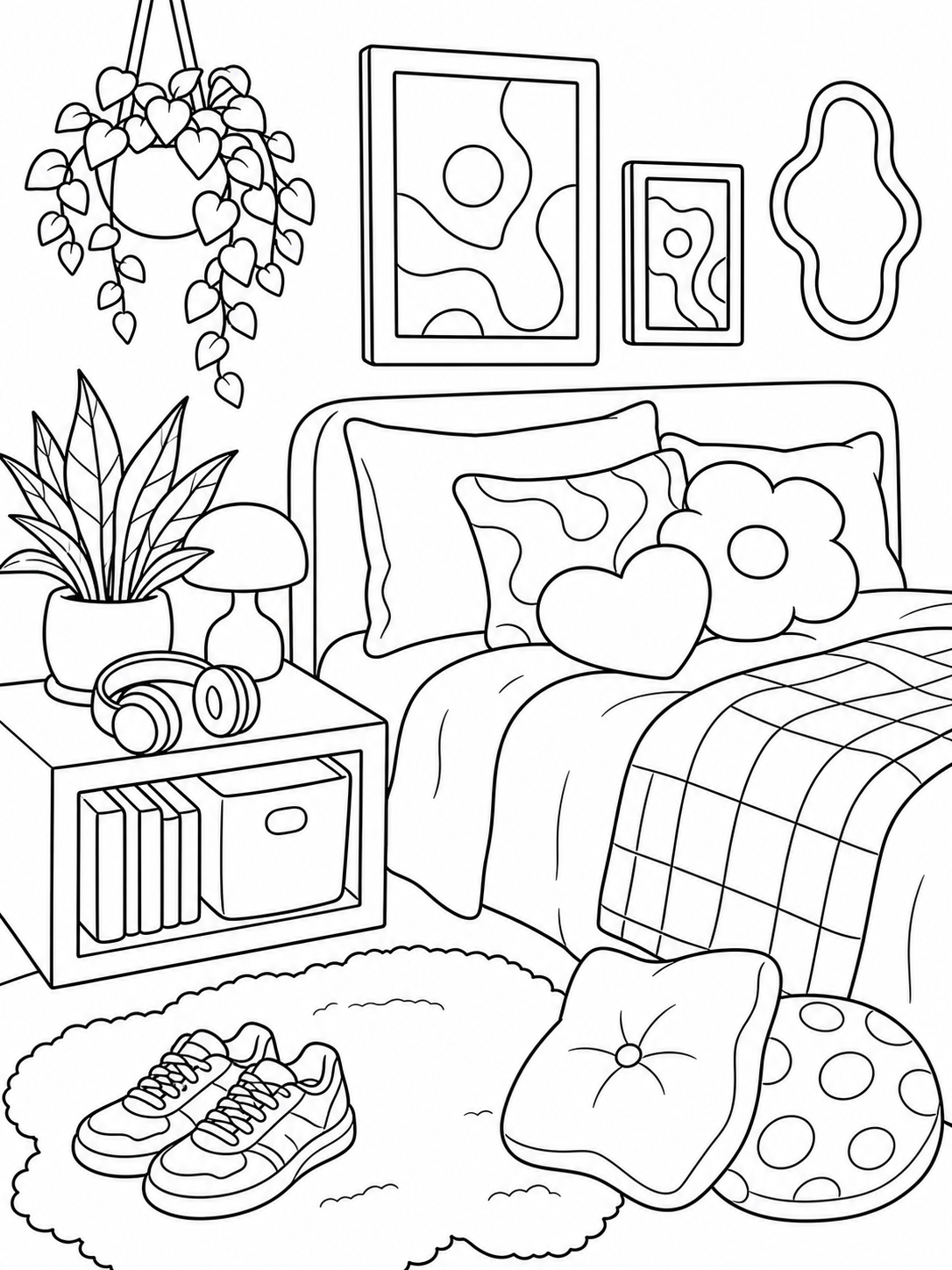 Cozy Bedroom With Plants — cute coloring pages for teens