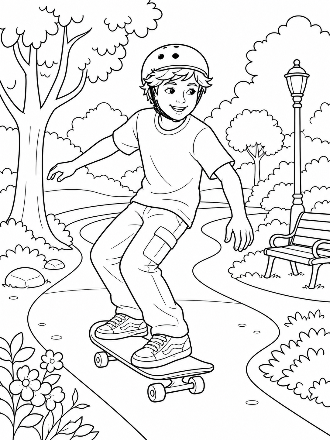 Boy Skateboarding In Park — cute coloring pages for teens
