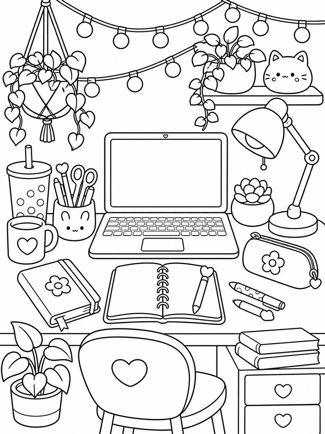 Study Desk With Laptop — cute coloring pages for teens