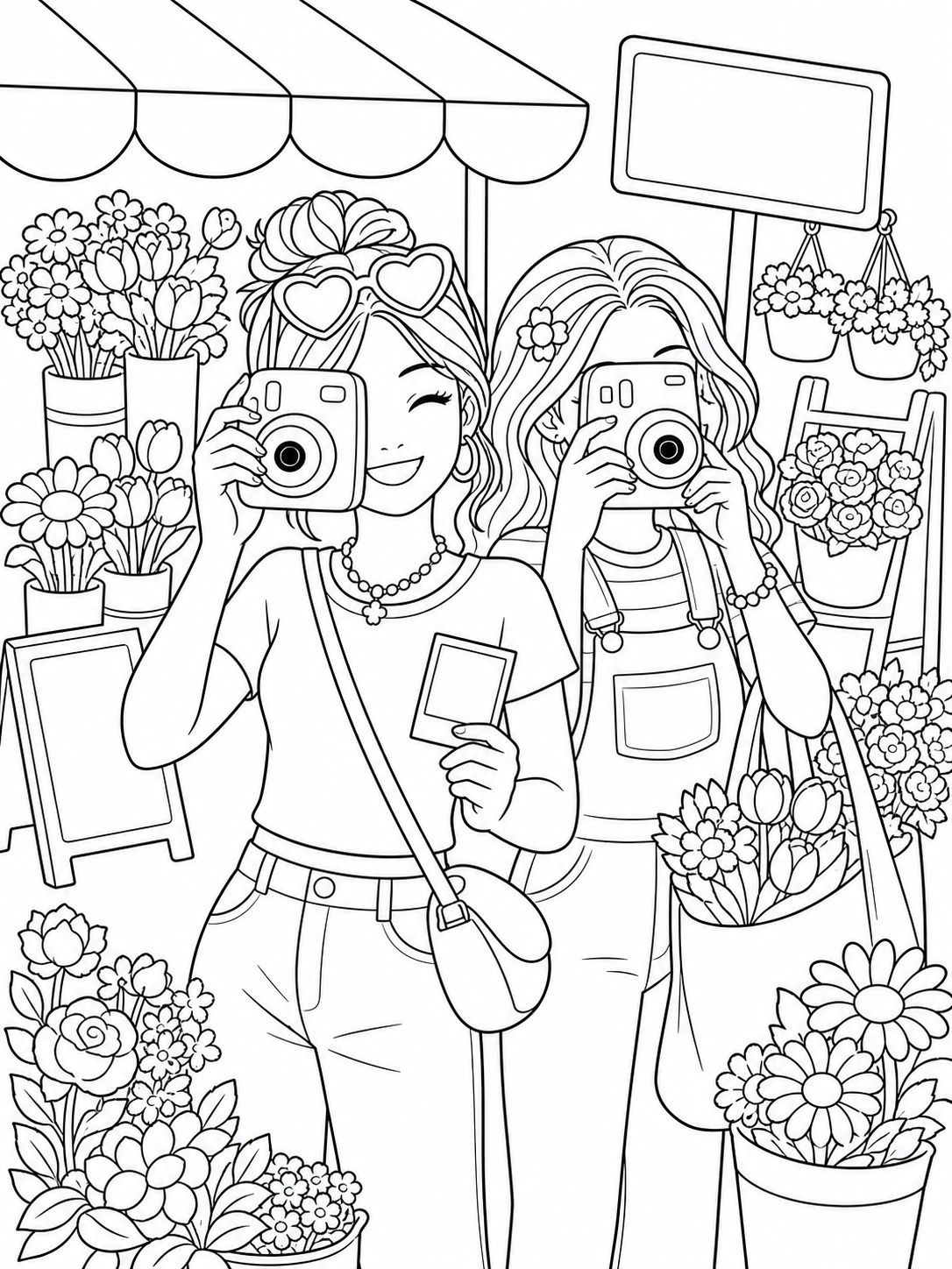 Friends Taking Photos Outdoors — cute coloring pages for teens