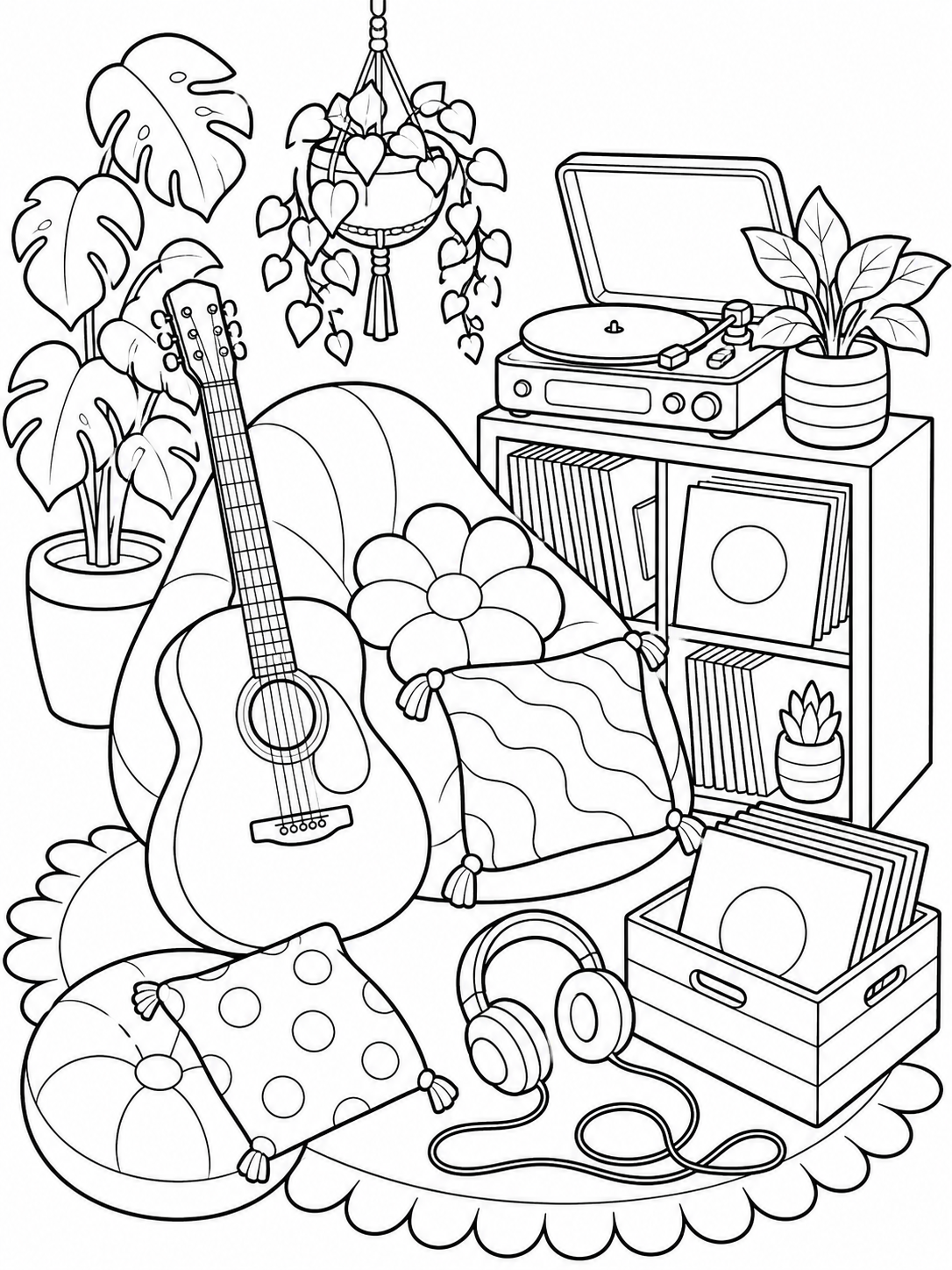 Music Corner With Guitar — cute coloring pages for teens
