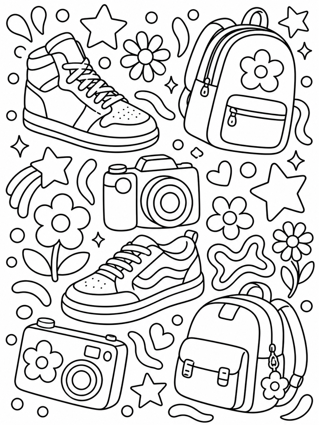 Sneakers And Backpack Pattern — cute coloring pages for teens