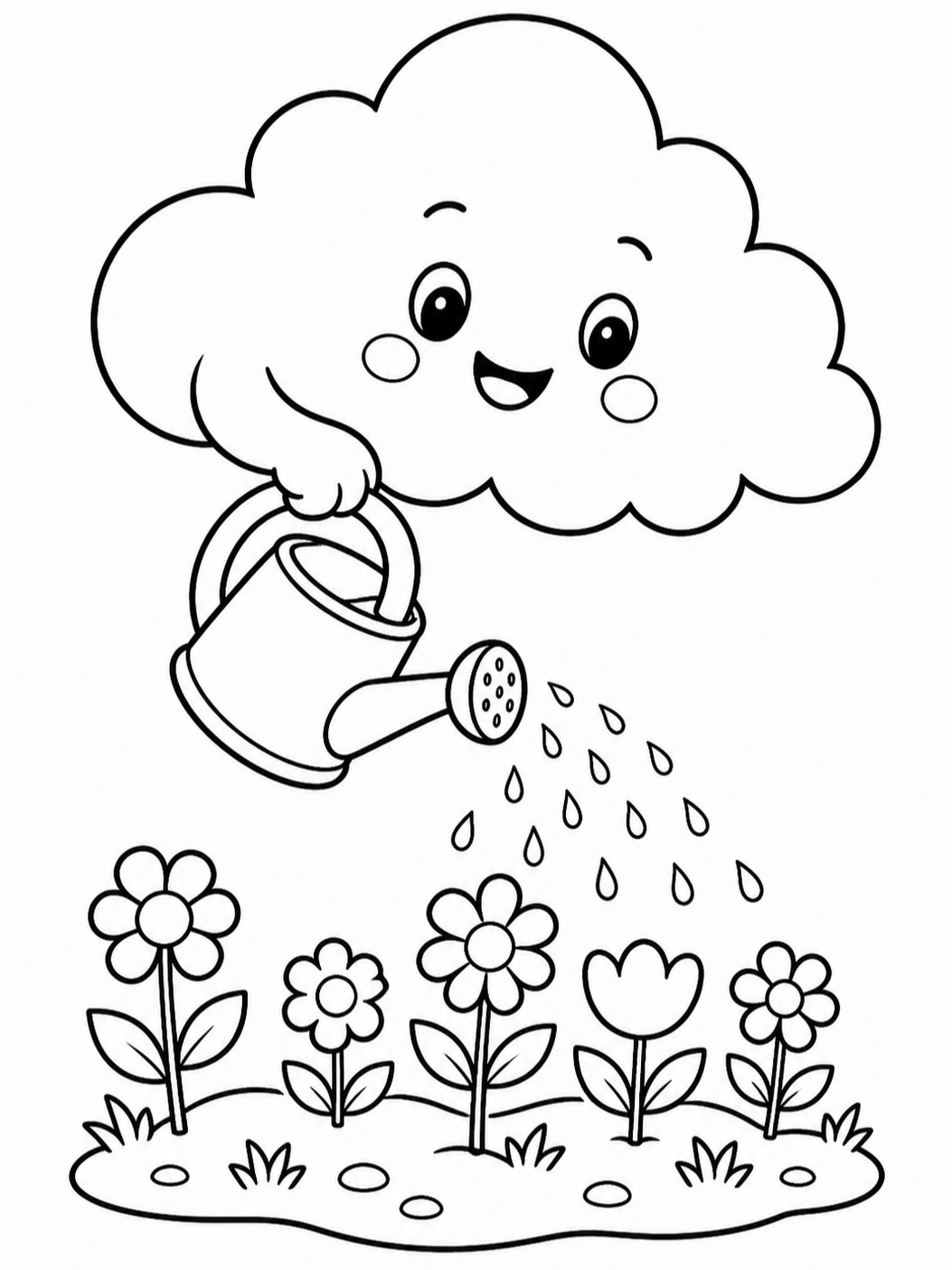 Watering Can Cloud — cute coloring pages