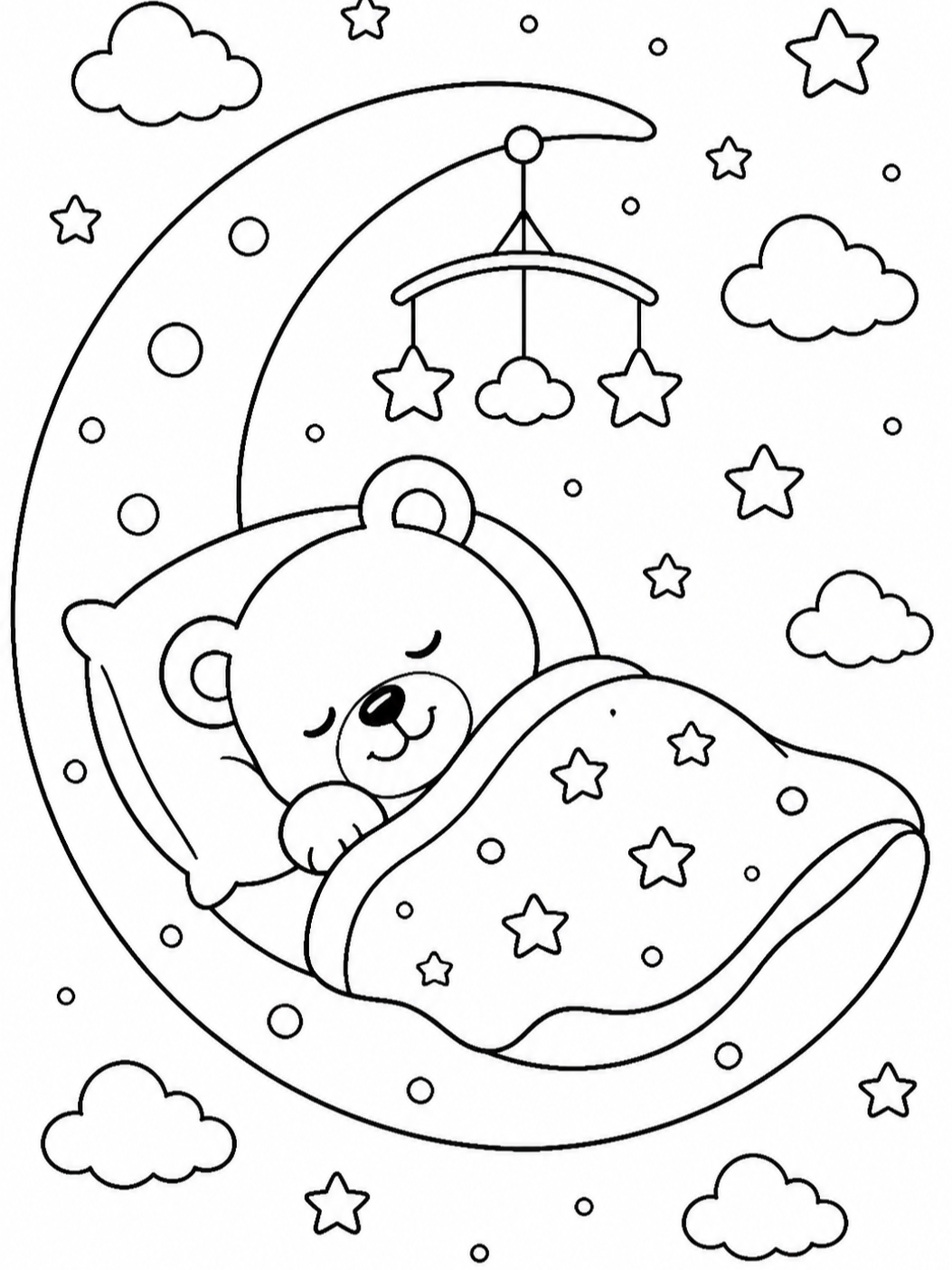 Sleeping Bear On Moon — cute coloring pages