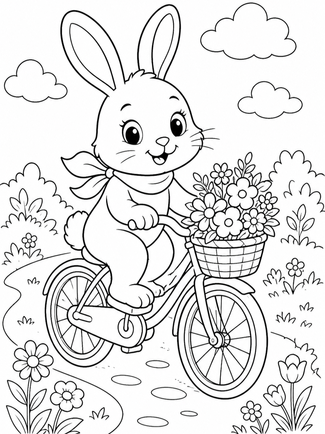 Bunny Riding Bicycle — cute coloring pages