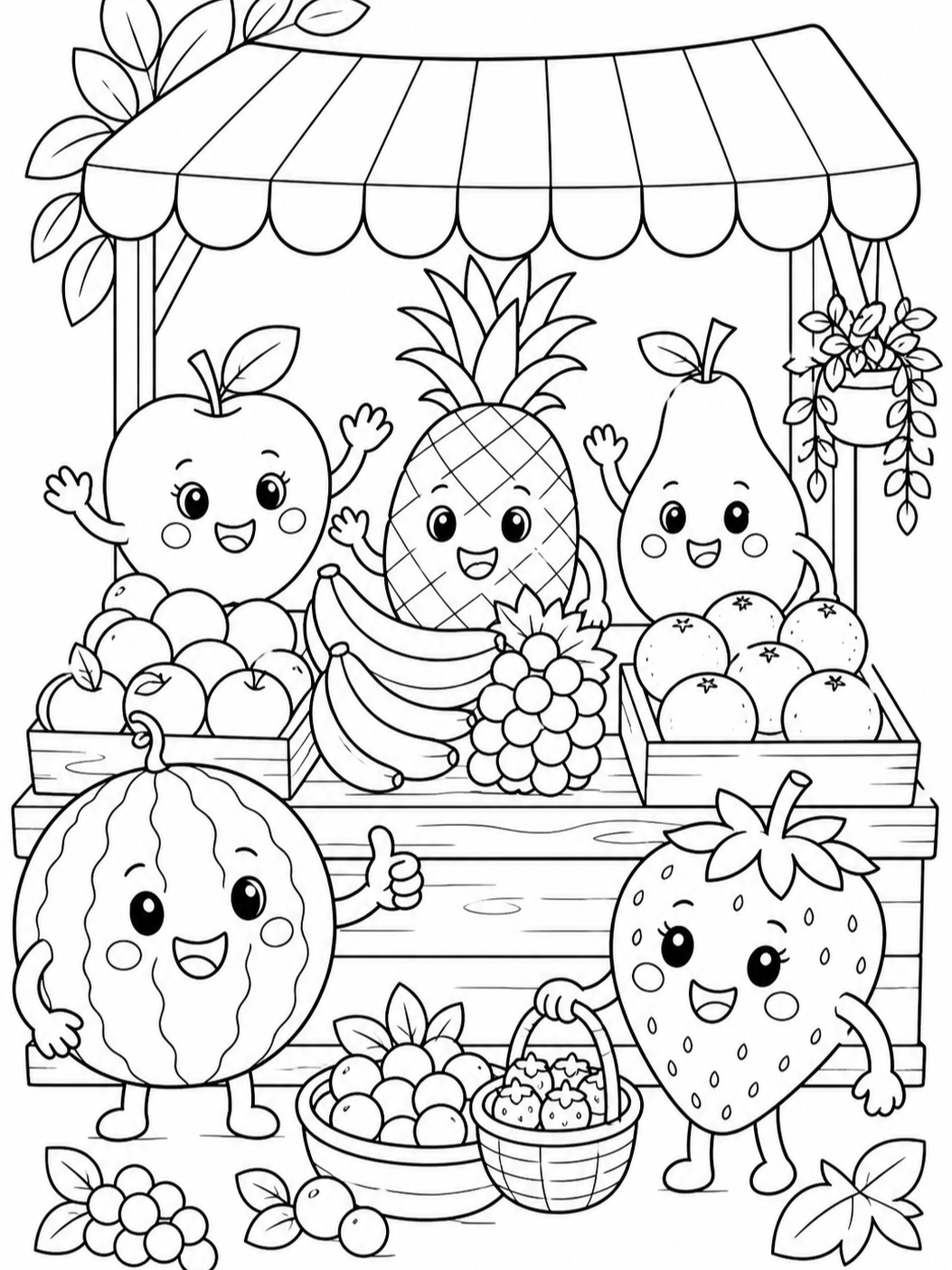 Fruit Stand Characters — cute coloring pages