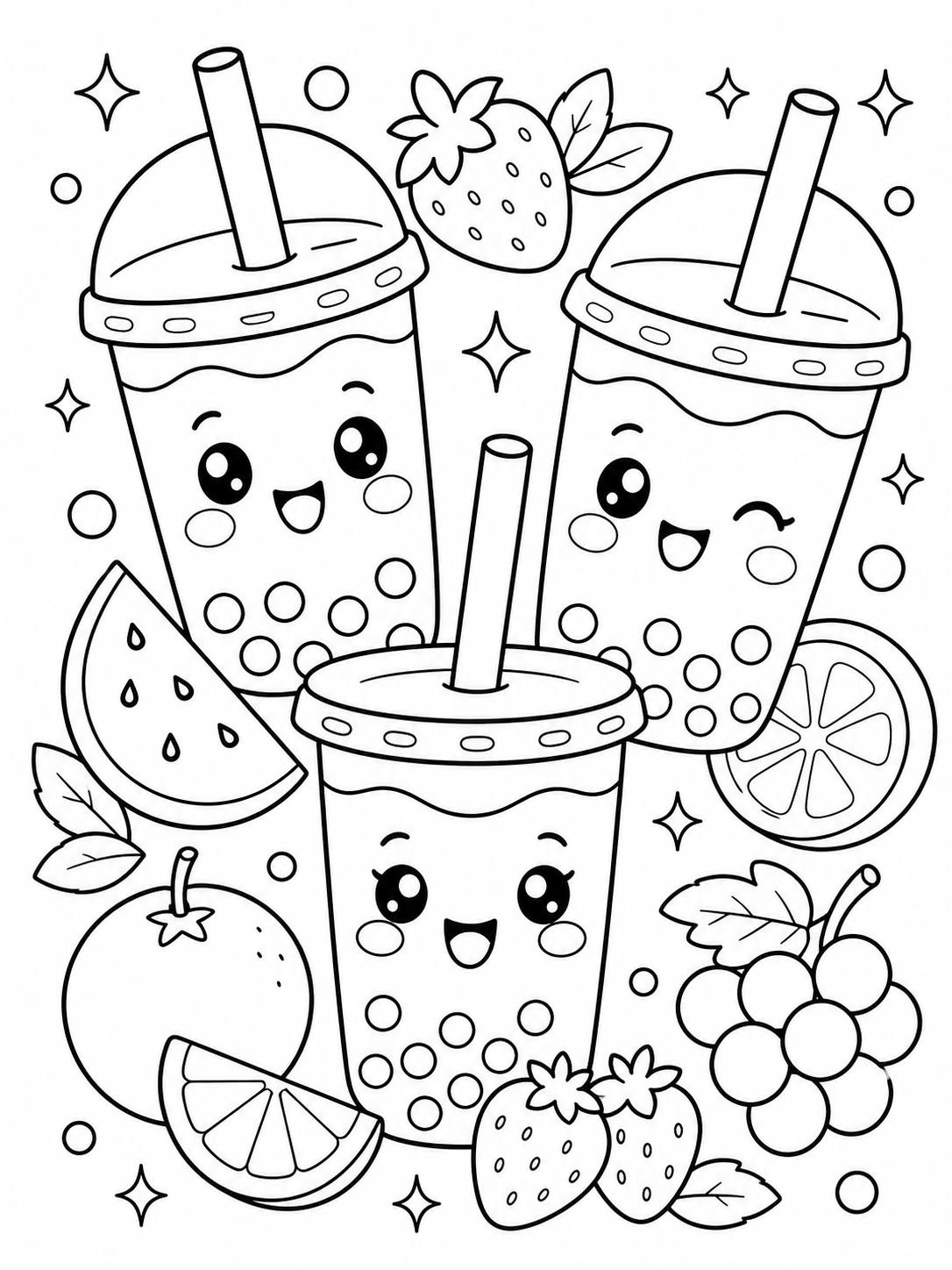 Kawaii Bubble Tea Drinks — cute kawaii coloring pages