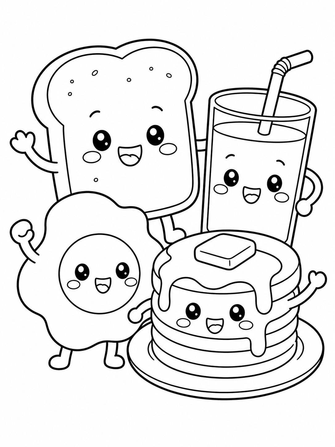 Breakfast Food Friends — cute kawaii coloring pages