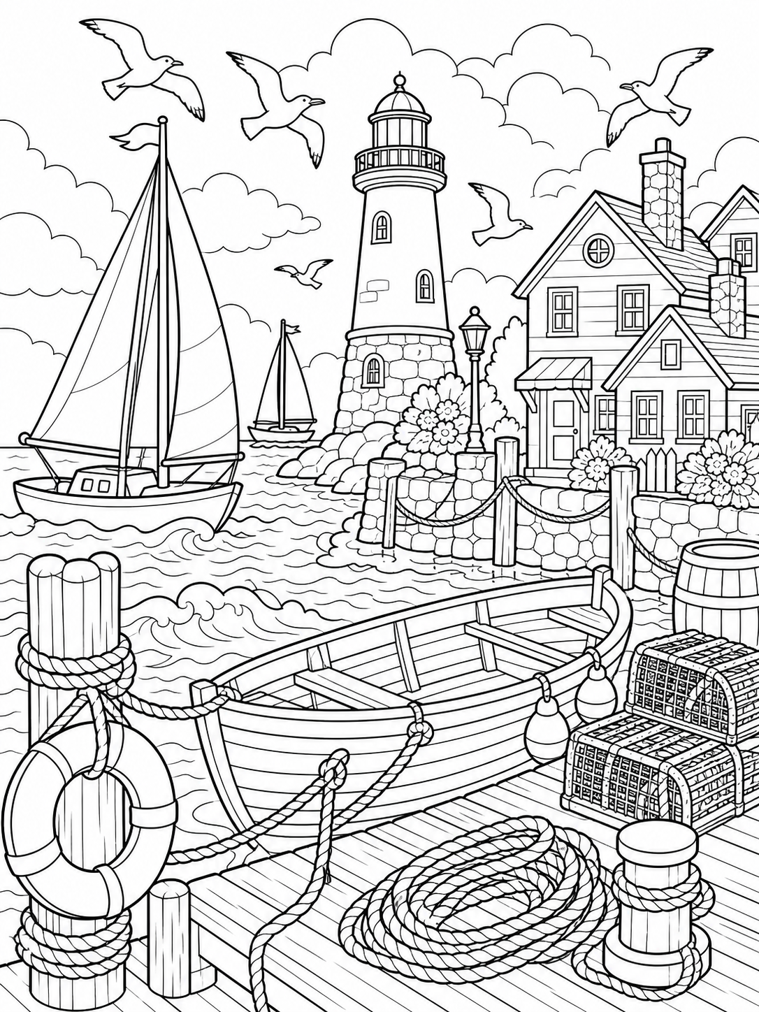 Harbor Lighthouse Dock — detailed coloring pages
