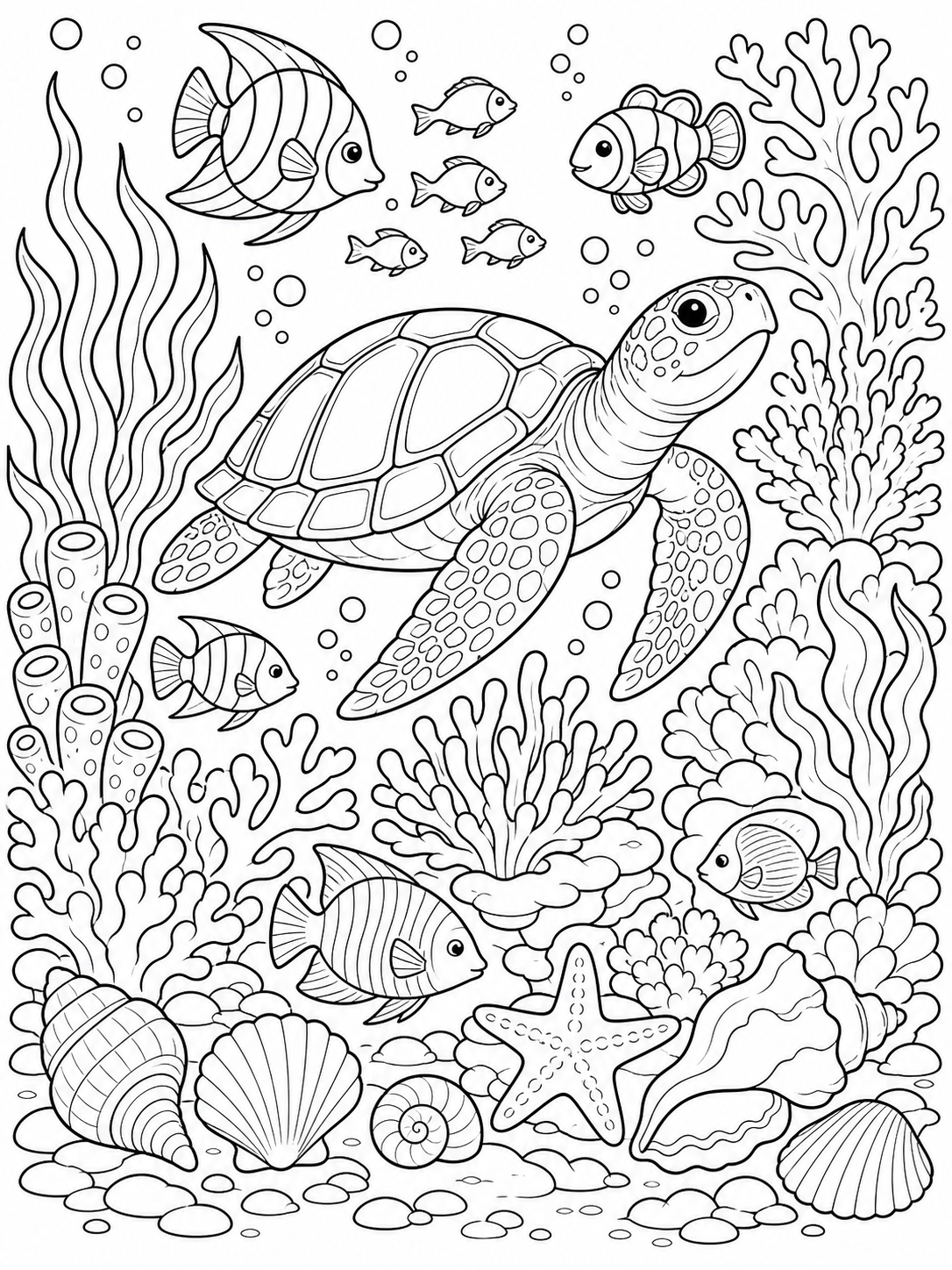 Sea Turtle Coral Reef — detailed coloring pages