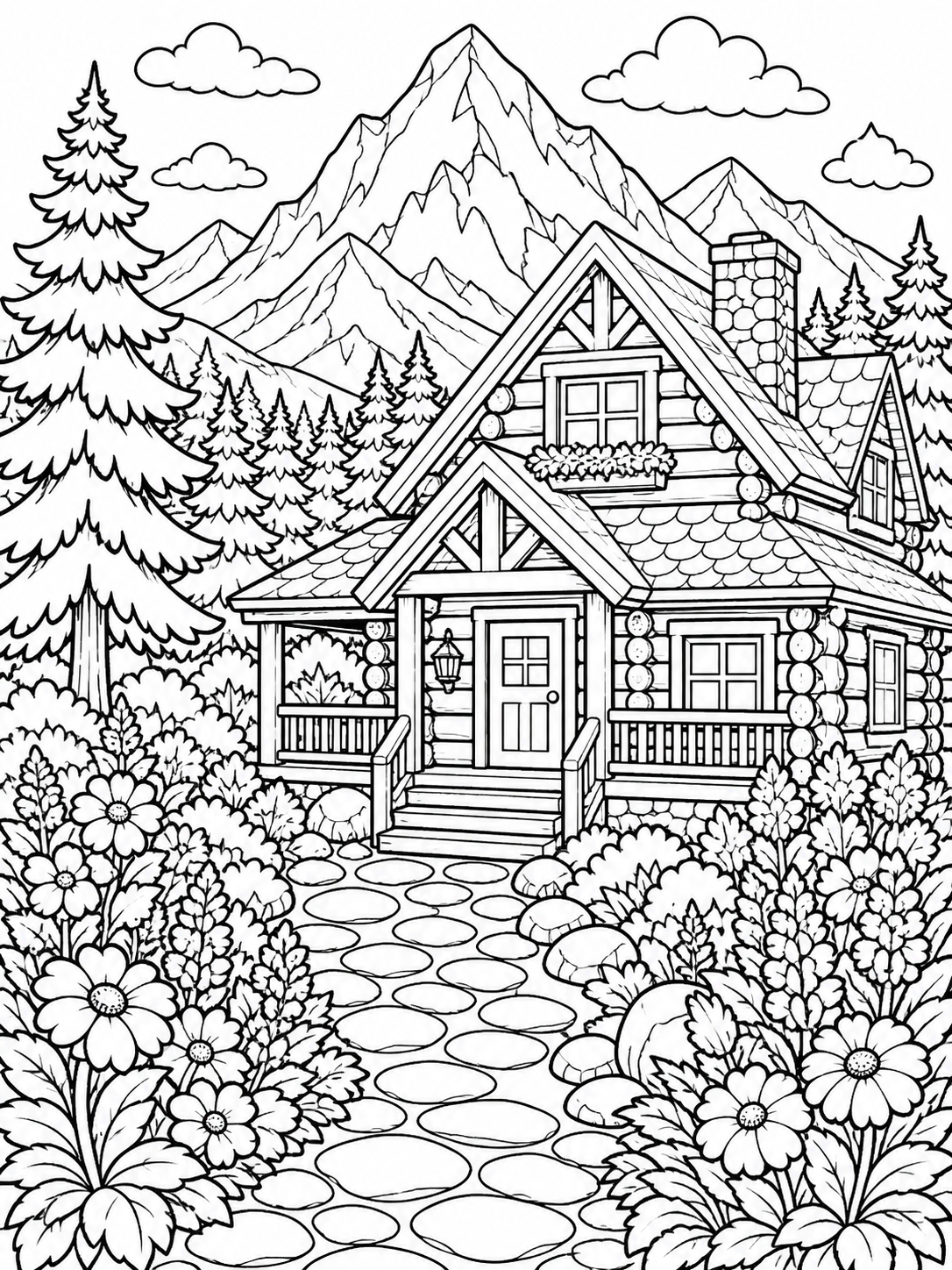 Mountain Cabin — detailed coloring pages
