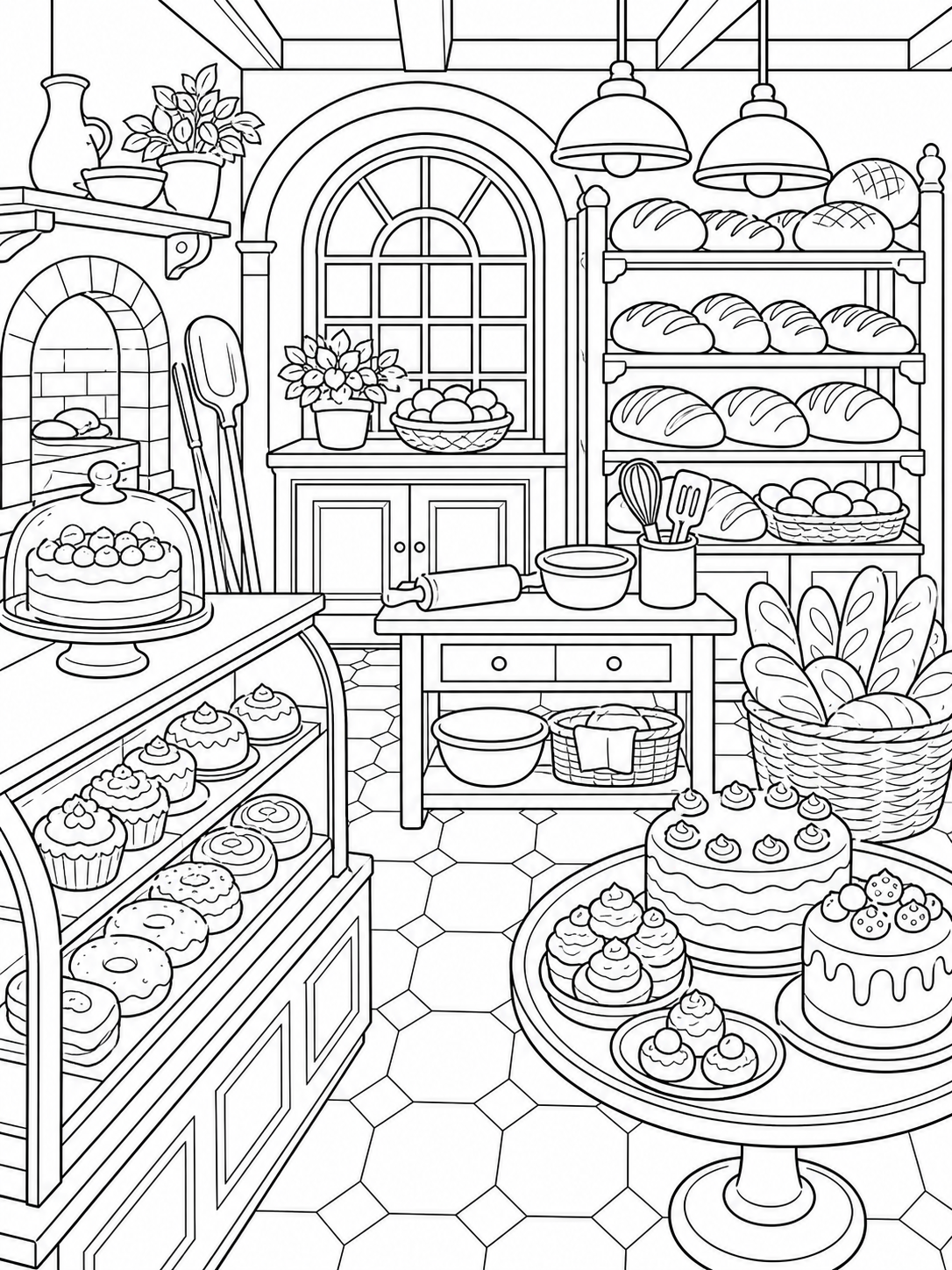 Bakery Shop Interior — detailed coloring pages