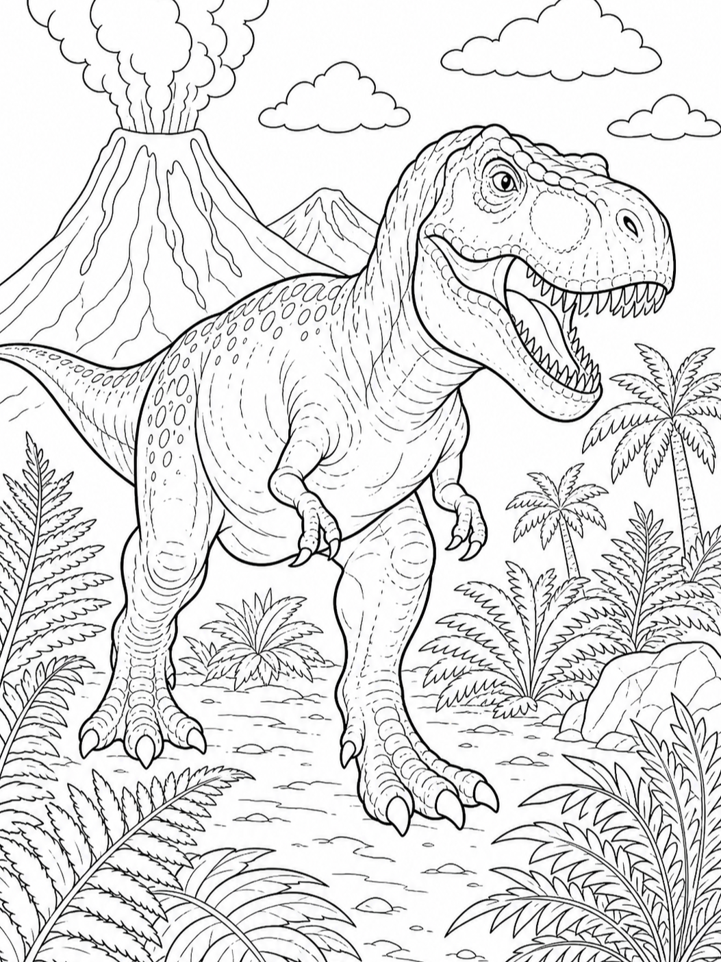 T-Rex By Volcano — dinosaur coloring pages