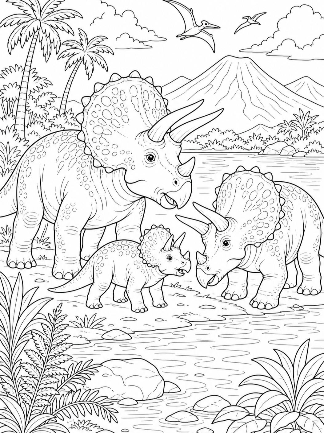 Triceratops Family — dinosaur coloring pages