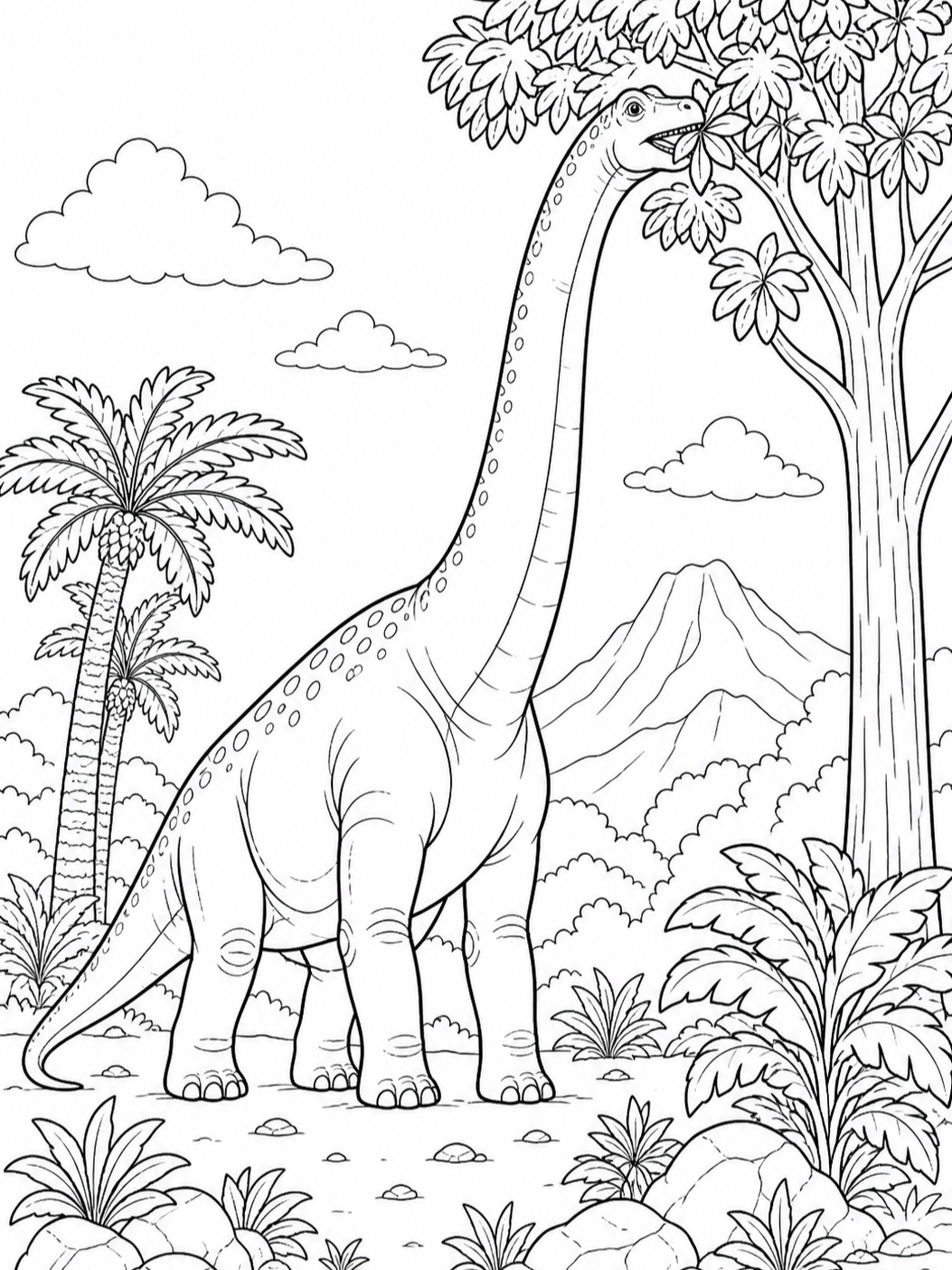 Brachiosaurus Reaching Treetop — dinosaur coloring pages